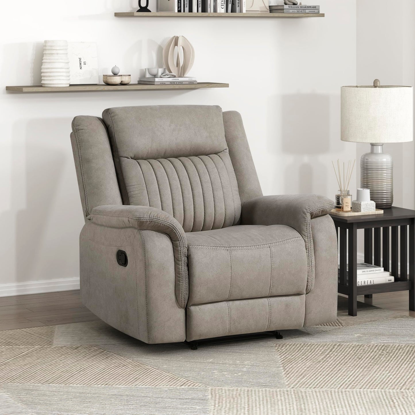 Lexicon Manual Recliner Chair, Polished Microfiber Reclining Sofa Chair, Home Theater Seating, Wall Hugger Manual Recliner for Living Room/Office/Apartment, Dove