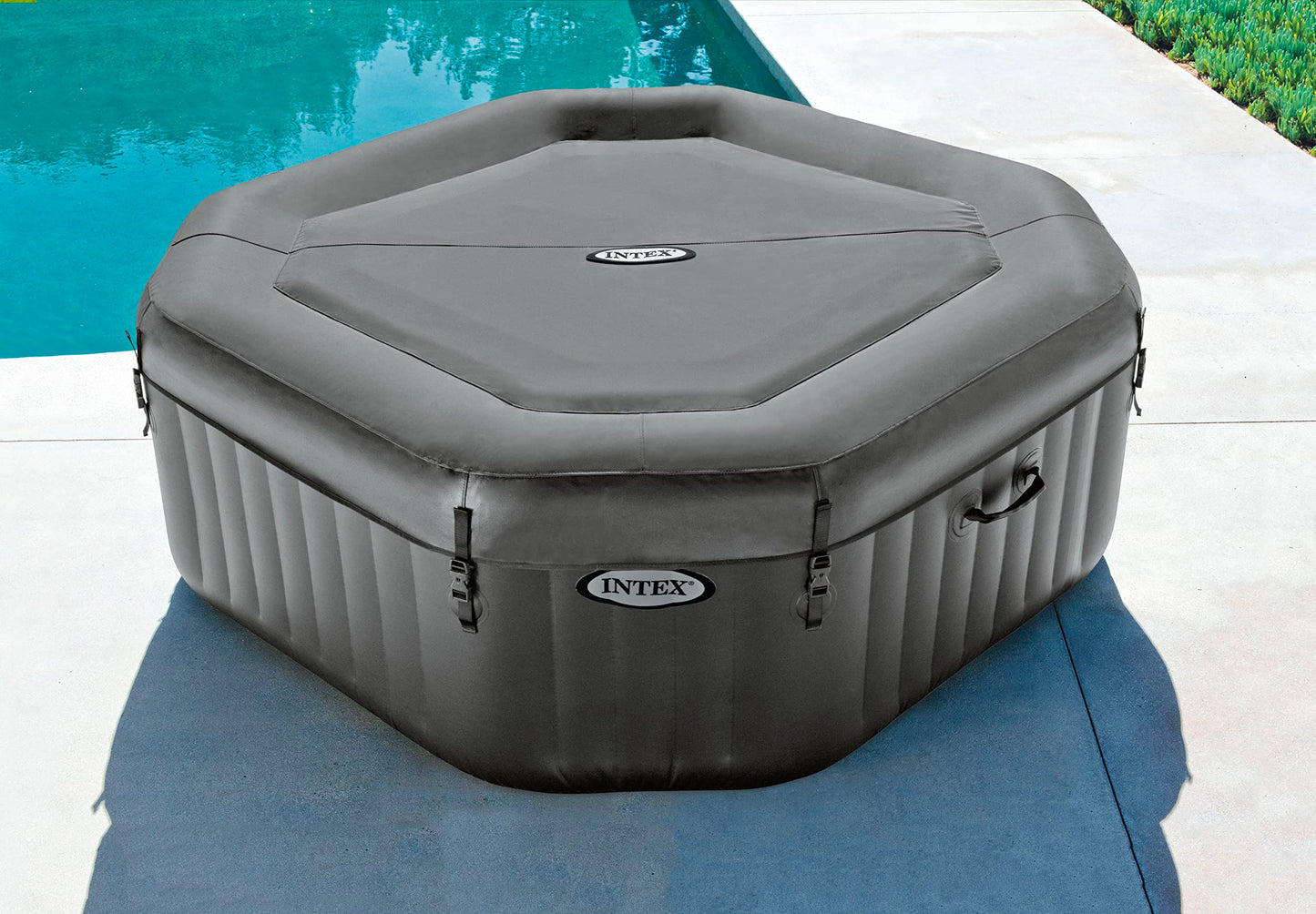 INTEX 28433EP PureSpa Bubble Deluxe Spa Set: Includes Energy Efficient Spa Cover – 120 Bubble Jets – Octagonal Design – 4 Person Capacity – 71" x 71" x 28"