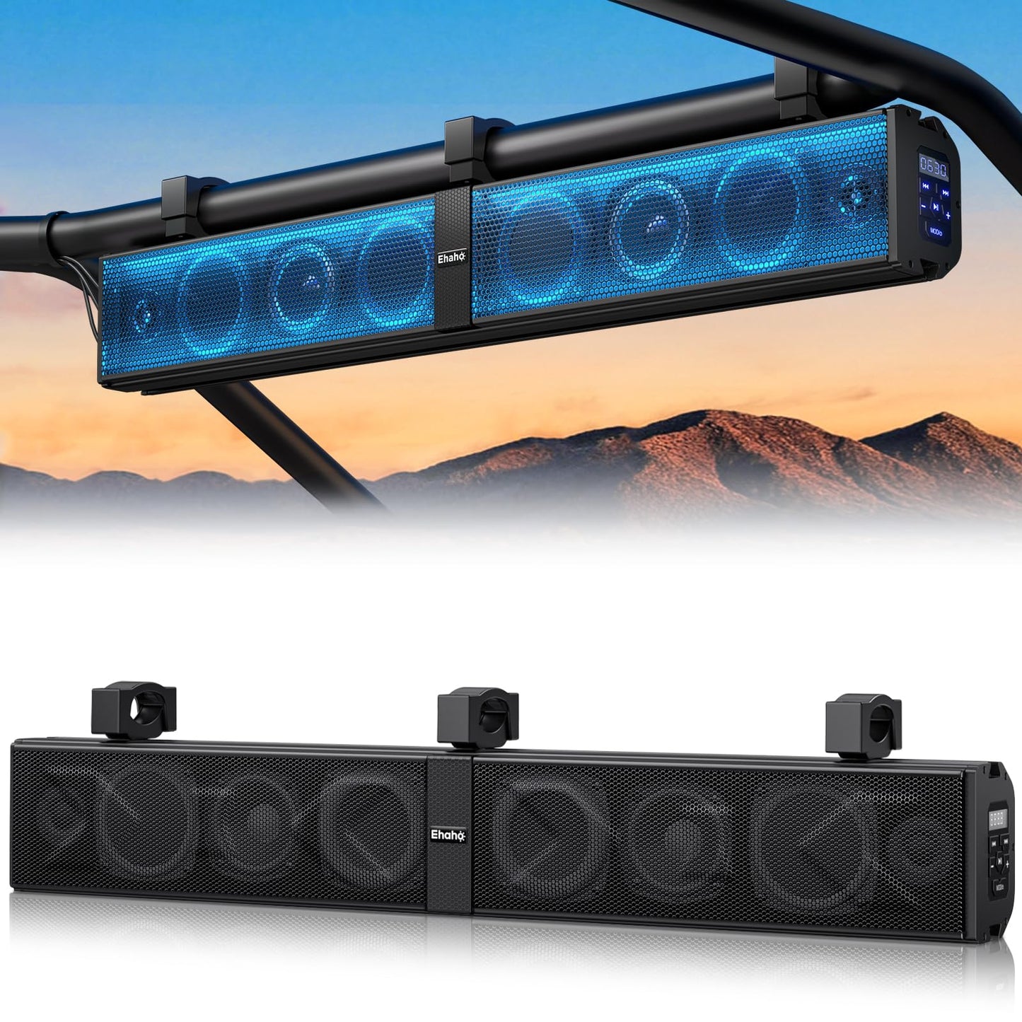 Ehaho 34" UTV Sound Bar with Subwoofer, 8-Speaker SXS SoundBar with Bluetooth and RGB Lighting, IP66 Waterproof ATV & Golf Cart Speakers, Compatible with Polaris RZR Can-Am, Fits 1"–2" Roll Cages