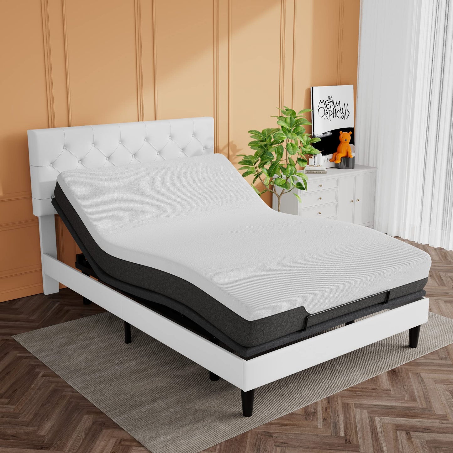 SHA CERLIN Electric Adjustable Bed Base, Ergonomic Basic Full Size Bed Frame with Upgraded Motors and Wireless Remote Control, Independent Head and Foot Incline, Assembly Required