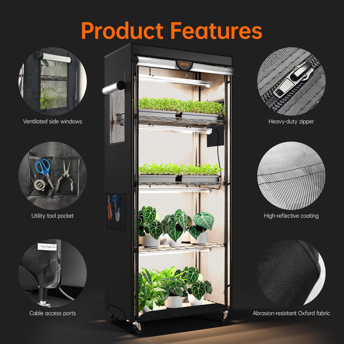 Bstrip Indoor Greenhouse with Grow Light, 4 Tier Plant Shelf with Oxford Fabric Grow Tent & Timer for Indoor Plant, Mini Greenhouse for Spring Seed Starting, Vegetables, Plant Growth, 23.6"x13.8"x59"