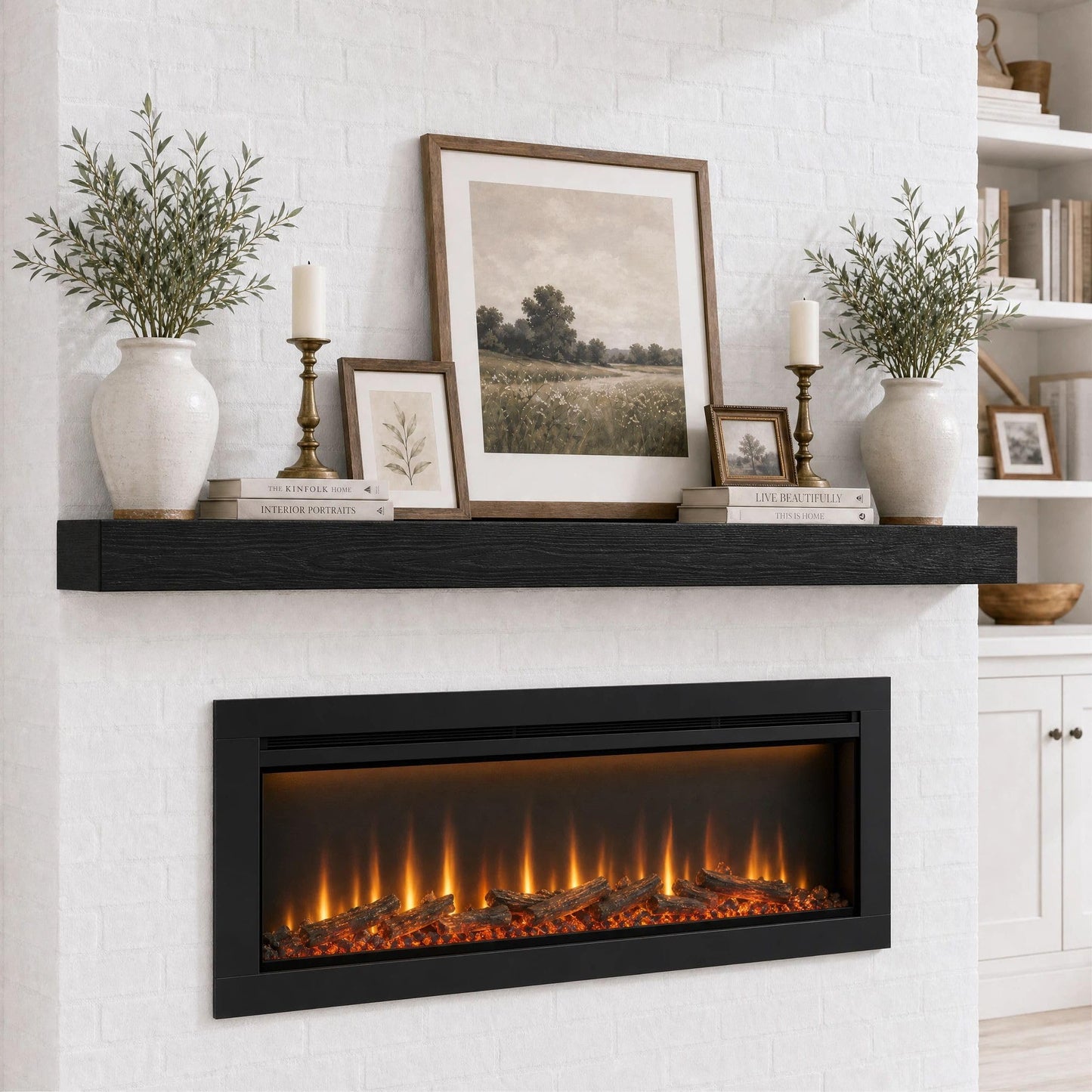 QianYong 72 Inch Solid Wood Fireplace Mantel Shelf, Matte Black