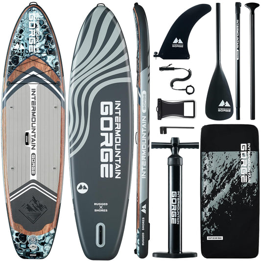 11'x34 Ultra Wide Inflatable Paddle Board, Stand Up Paddle Board &420lb Capacity for All Skill, Paddle Board for Yoga/Family, EVA Deck, US Fin, 100L Bag, High-Pressure Pump, Safety Leash