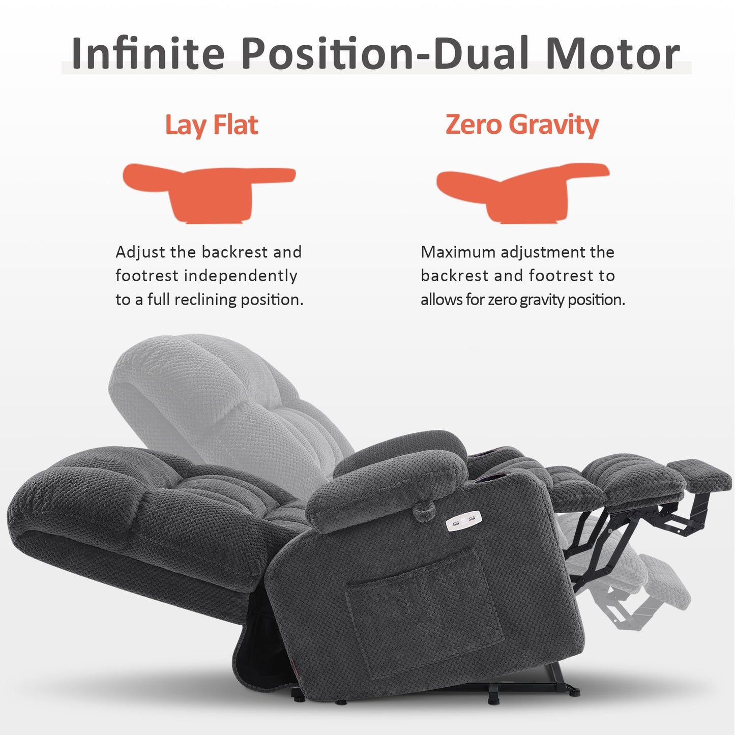 MCombo Oversized Power Lift Recliner Chair for Elderly, Dual Motor Lift Chair with Heat and Massage, Lay Flat Lift Chair for Big and Tall, Cup Holders, Fabric R7891 (Oversize, Dark Gray)