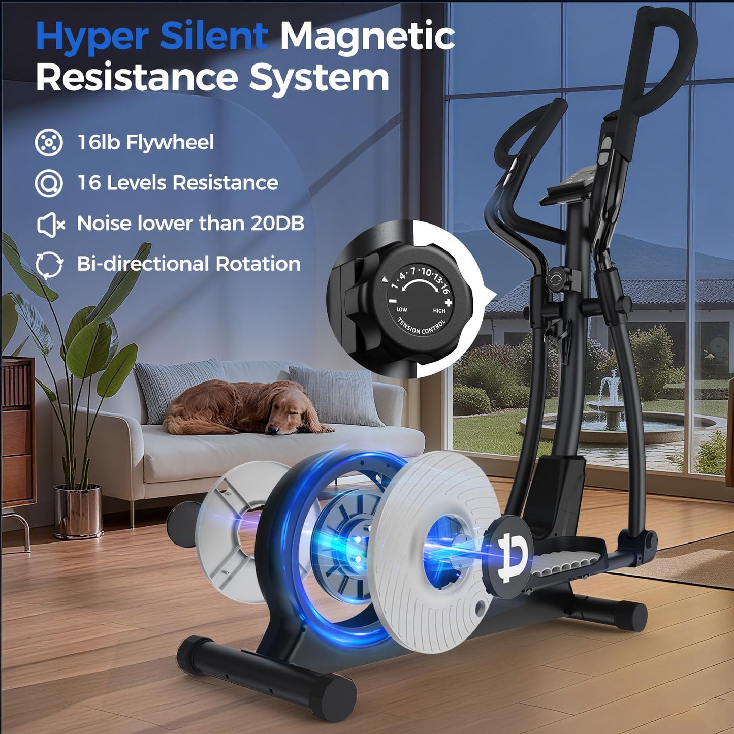 pooboo Elliptical Machine, Elliptical Exercise Machine with16-Level Resistance & Hyper-Quiet Magnetic Driving System, Elliptical Machine for Home with LCD Monitor&15.5IN Stride, 400LBS Weight Capacity