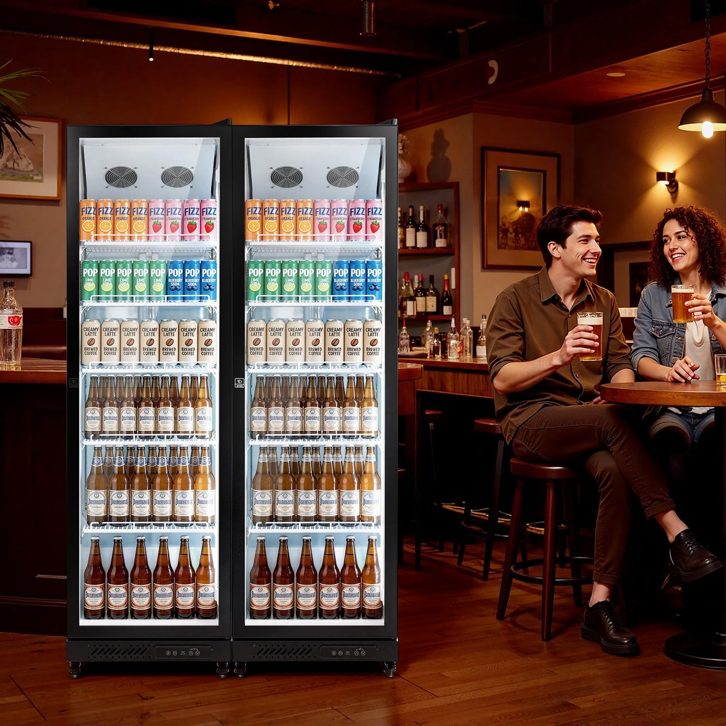VEVOR Commercial Merchandiser Refrigerator, 12.4 Cu.Ft / 350 L Glass Door Display Refrigerator, Upright Beverage Cooler Fridge with 5 Adjustable Shelves, Soft LED Light & Casters for Homes Shops Bars