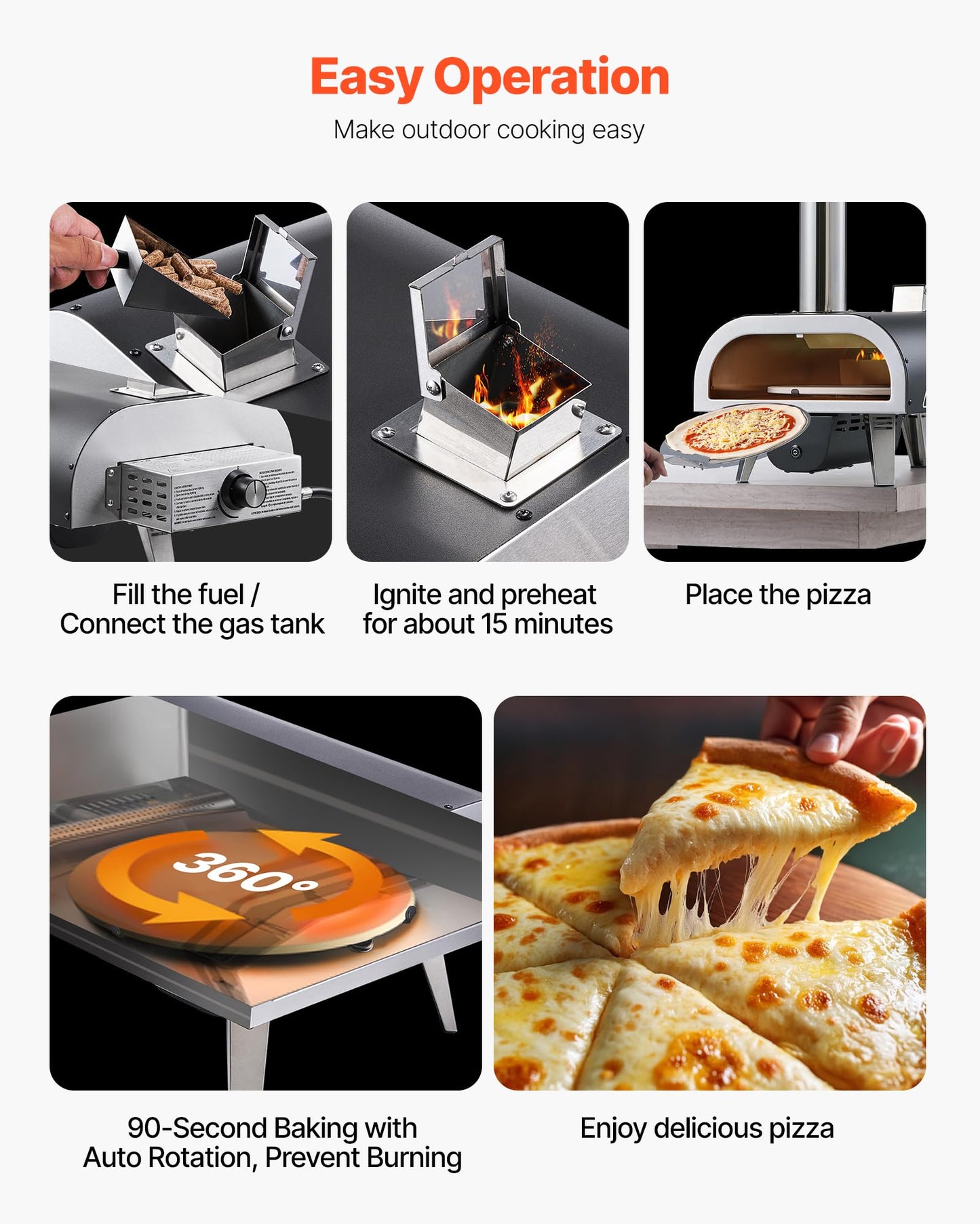 VEVOR Dual Fuel Outdoor Pizza Oven, 12" Auto-Rotating Propane & Wood Pellet Pizza Ovens, Multi-Fuel Pizza Maker with Electric Rotation System & Thermometer, for Outside Patio Camping & Backyard