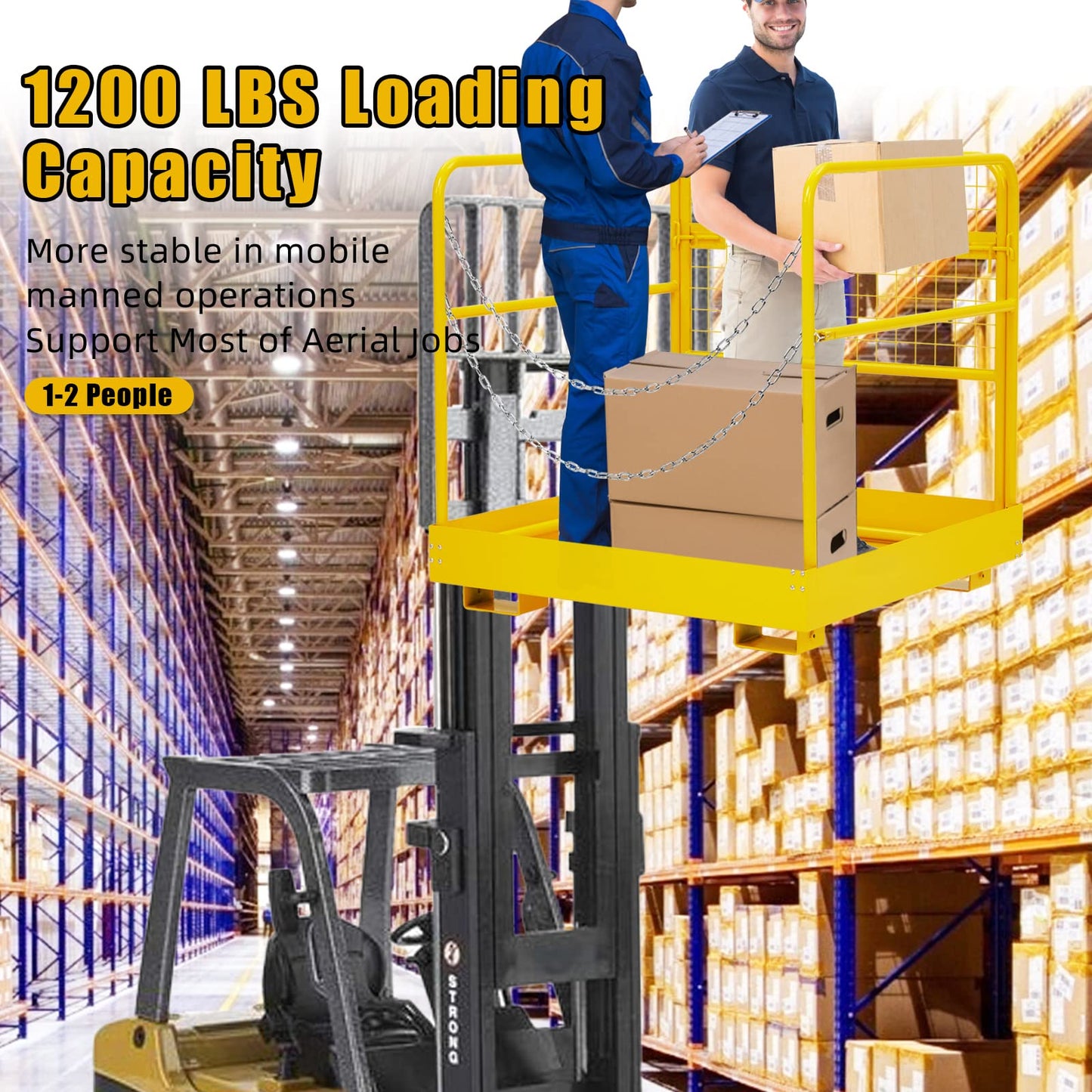 Towallmark Forklift Safety Cage 36"x36" for 1 or 2 People, Forklift Man Basket 1200 Lbs, Foldable Forklift Work Platform for Changing Lights, Painting, Roof Repair, Tree Service
