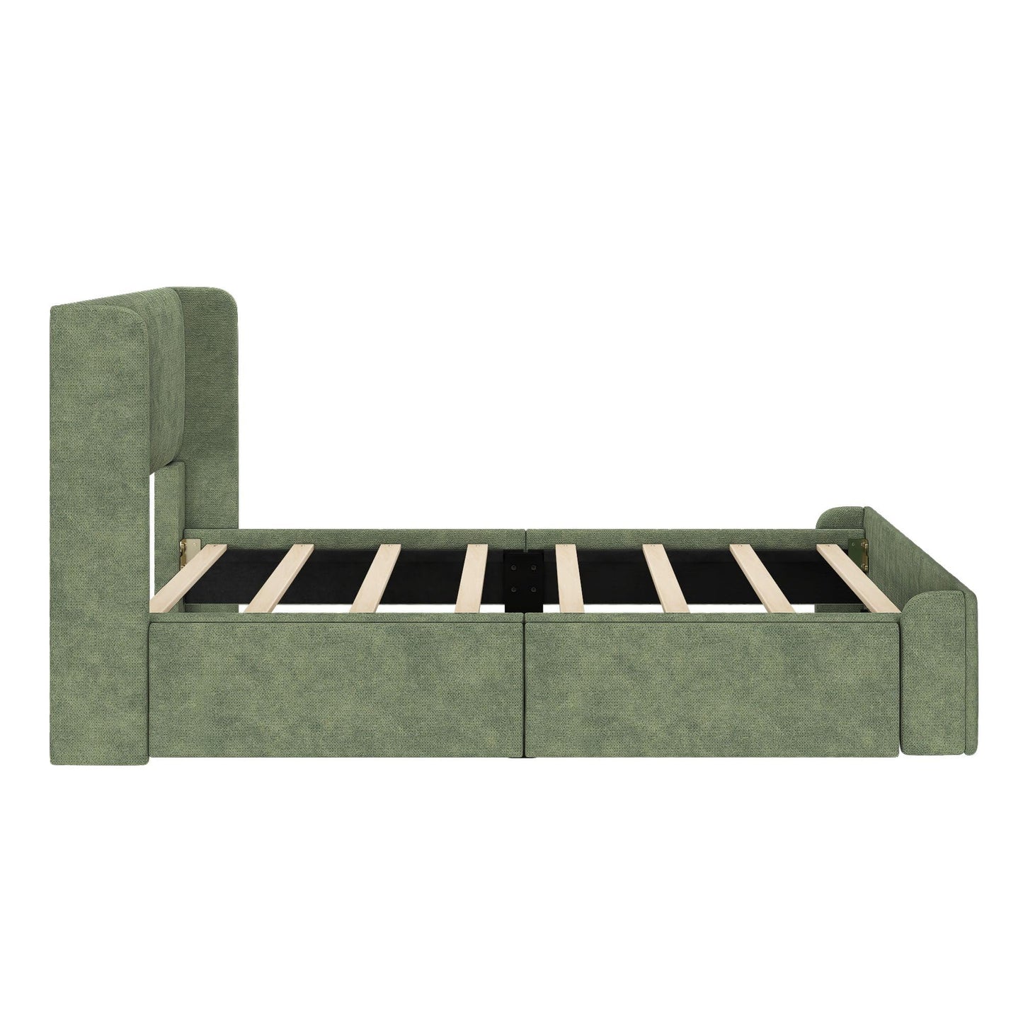 Max & Lily Upholstered Twin Bed Frame with Rectangular Headboard and Two Storage Drawers, Upholstered Platform Bed for Kids, No Box Spring Needed, Easy Assembly, Green