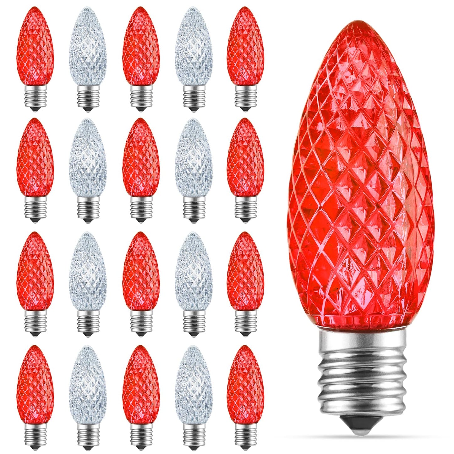 Minetom C9 LED Christmas Light Bulb, 50 Pack, Shatterproof, Dimmable, E17 Base, Red & Pure White
