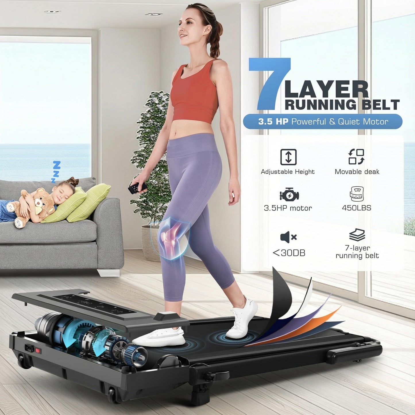 ANCHEER 15% Incline Walking Pad Treadmill with Desk Workstation & Adjustable Height, Portable Treadmills for Home 450 lbs Weight Capacity, 3.5HP Quiet Walking Pad with Desk, Installation in 4 Steps