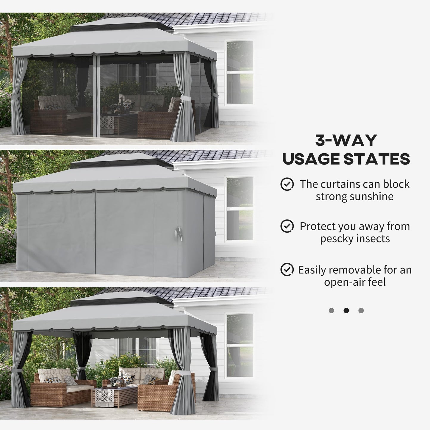 Outsunny 10' x 13' Patio Gazebo, Outdoor Gazebo Canopy Shelter with Netting and Curtains, Aluminum Frame for Garden, Lawn, Backyard and Deck, Gray