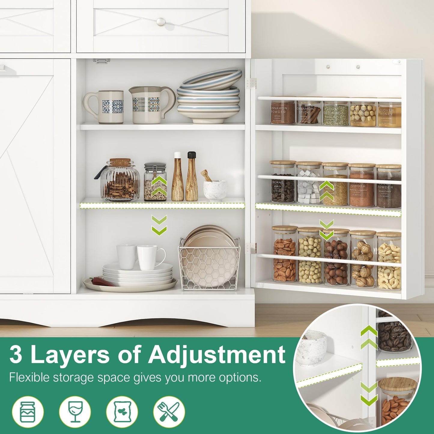kepptory Tilt Out Trash Can Cabinet 12 Gallon, Pull Out Trash Can Storage Cabinet with 2 Drawers & Countertop, White Kitchen Cabinet with Adjustable Shelf, for Kitchen Pantry, Modern Farmhouse