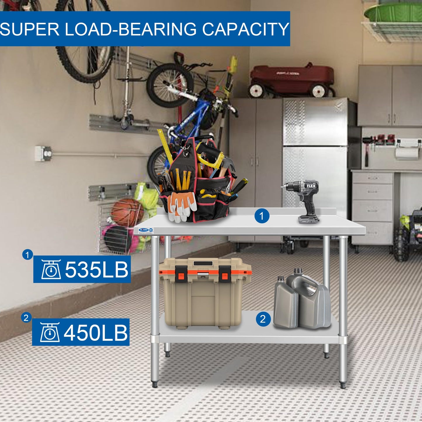 HARDURA Stainless Steel Table with backsplash 24 x 48 Inches Kitchen Prep Table Heavy Duty Stainless Steel Workbench NSF 304 with Aluminium Corner Undershelf for Commercial Restaurant