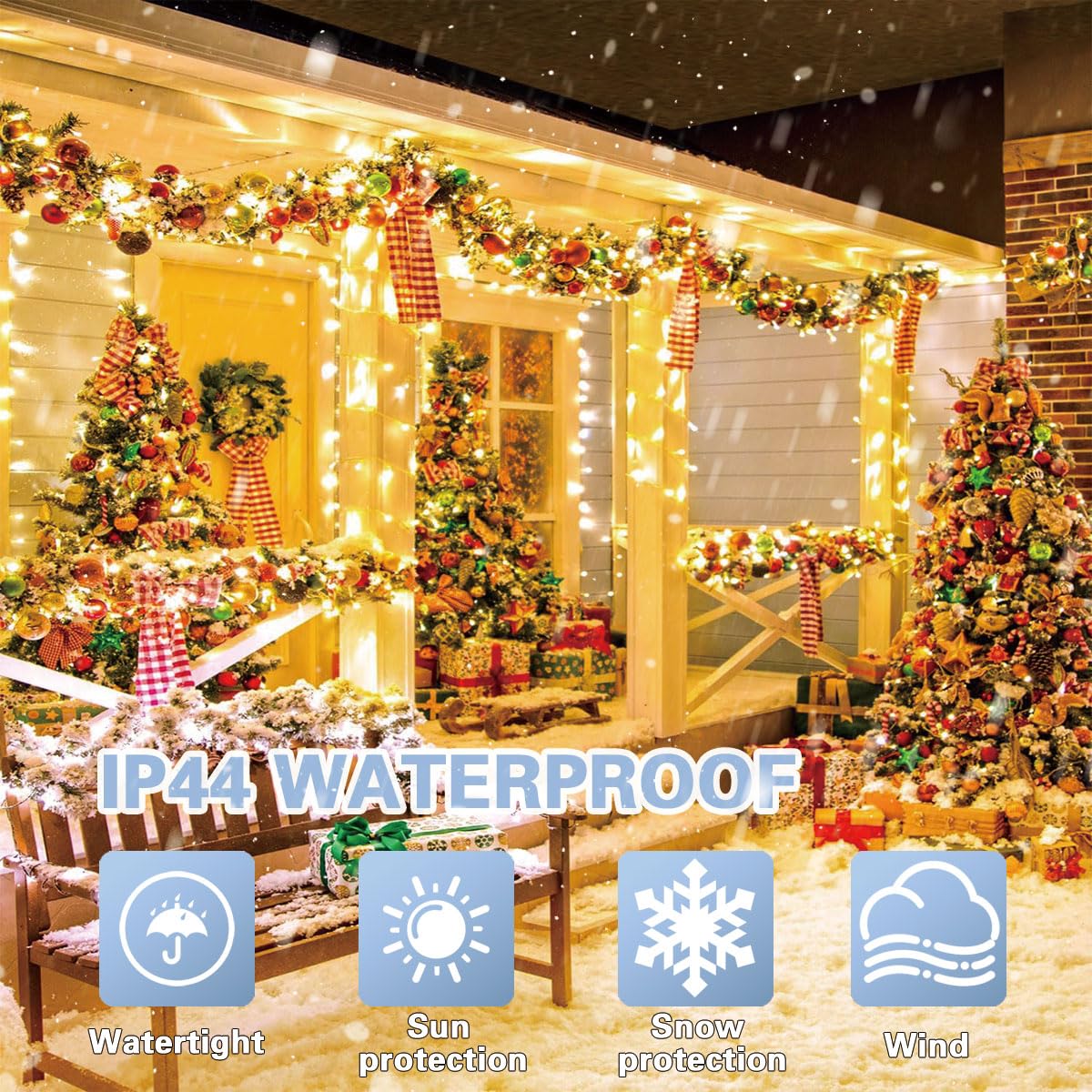 LAMPHOME 66ft Golden Christmas Mini Lights, 200 LED, Copper Wire, 11 Modes, Indoor/Outdoor, Yellow, Model YHLL-100F