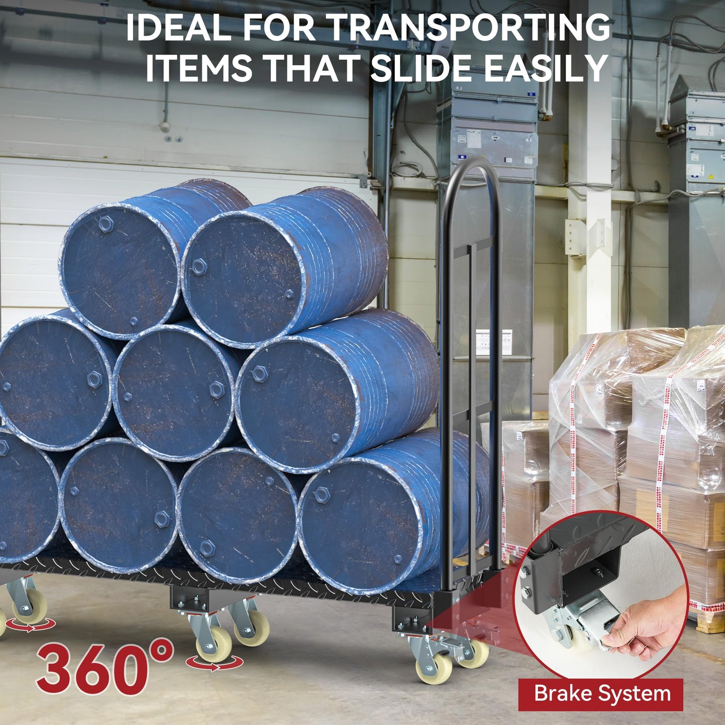 YITAMOTOR Heavy Duty U-Boat Platform Truck, 63" L x 15.75" W x 60.8" H Narrow Aisle U-Boat Cart with Thick Steel Deck 2000 Lb. Capacity, Industrial Uboat Utility Cart with 6 Swivel Casters & 2 Brakes