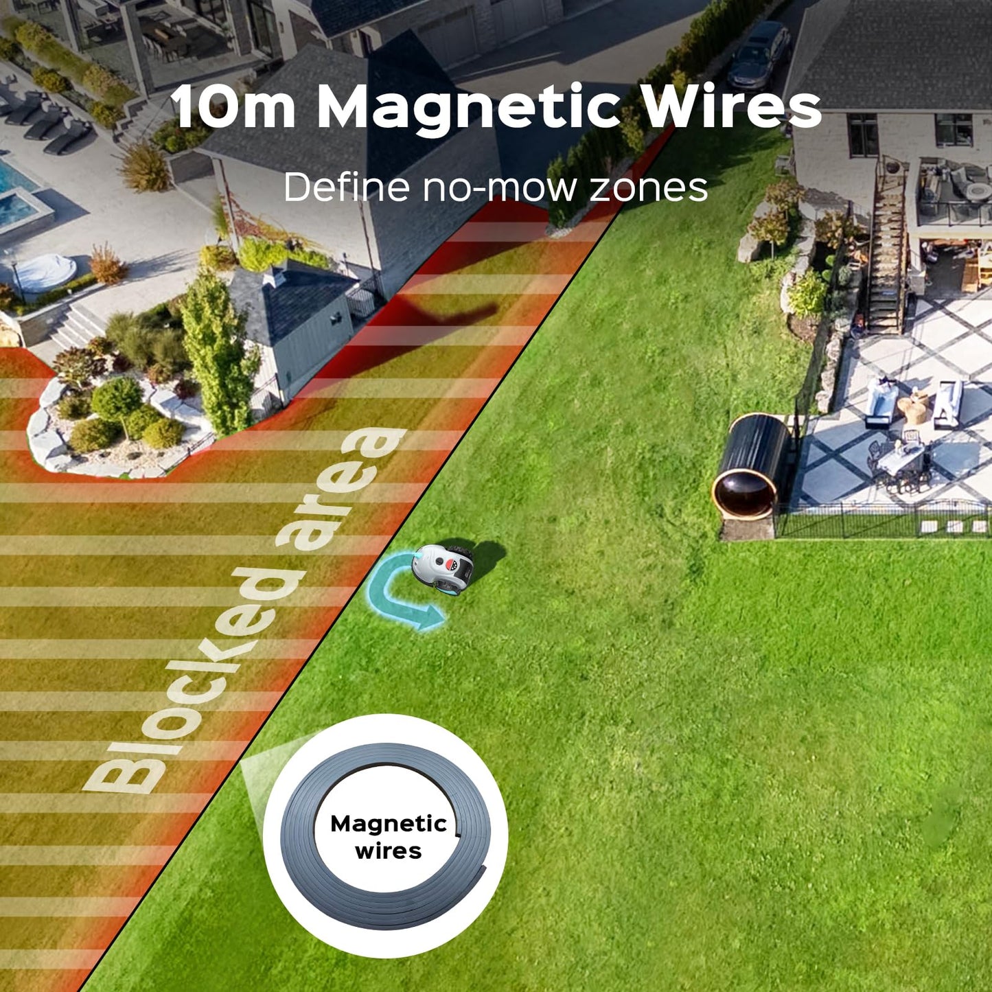 YARDCARE V100 Robot Lawn Mower with HD Vision Navigation, Smart Obstacle Detection, Collision Sensors, Adjustable Cutting Height, Low-Noise Operation—Perfect for Small Lawns up to 1,600 sq ft.
