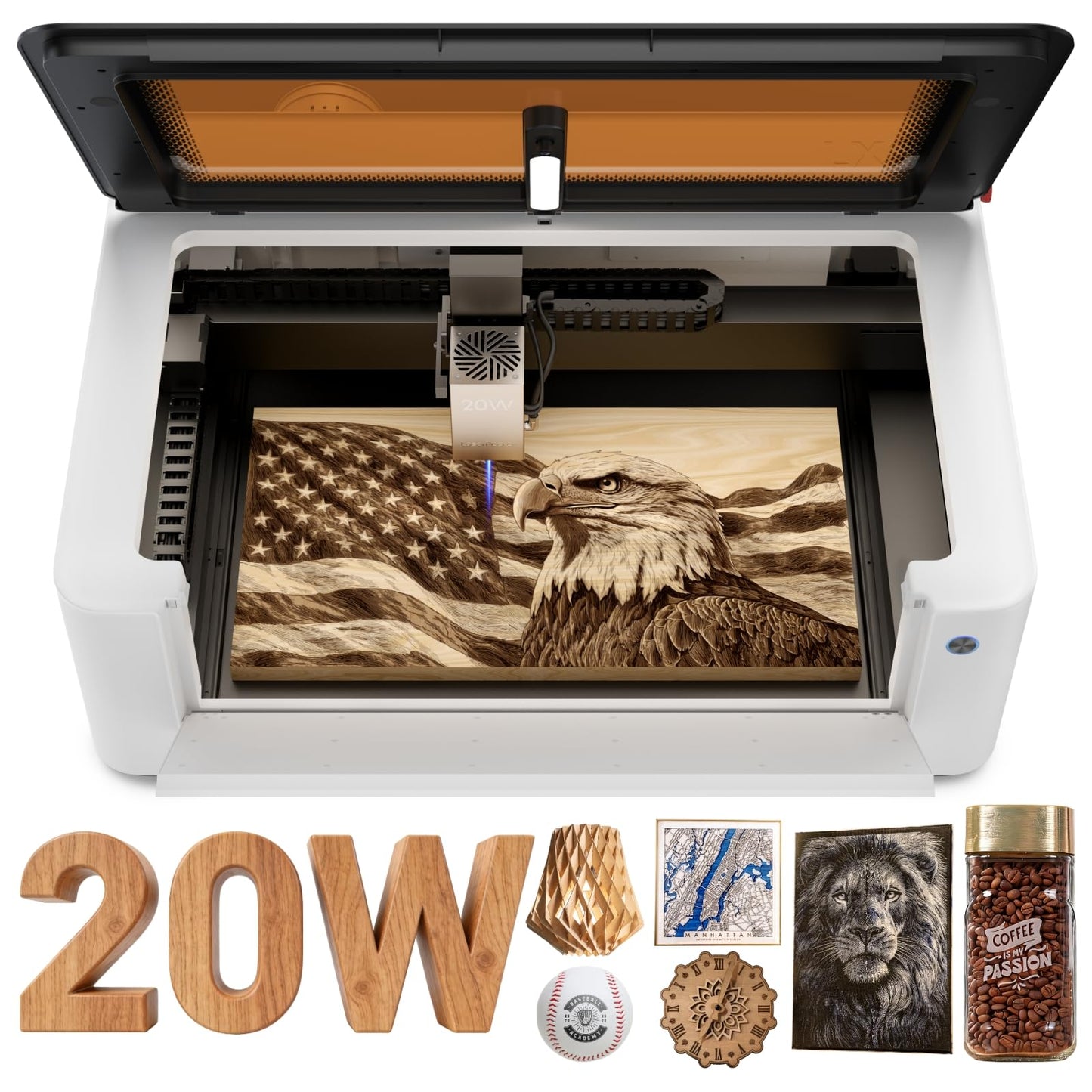 LaserPecker LX2 20W All-in-One Desktop Laser Engraver Cutter, 19.7" x 12" Large Working Area 1000mm/s High-Speed 12MP Camera Class 1 Safety Laser Engraving Machine for Wood Metal Acrylic, Basic Bundle