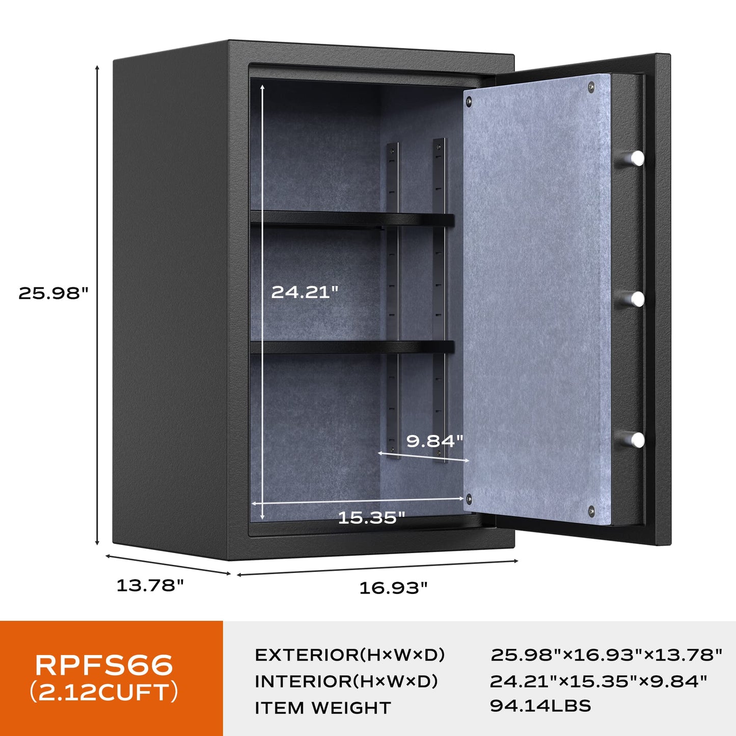 RPNB Biometric Fingerprint Fireproof Safe Box,Digital Fire Proof Safe with 3 Spoke Handle,Touch Screen and Removable Shelf,Fireproof Home Safes for Money Documents Jewelry and More,2.12 Cubic Feet
