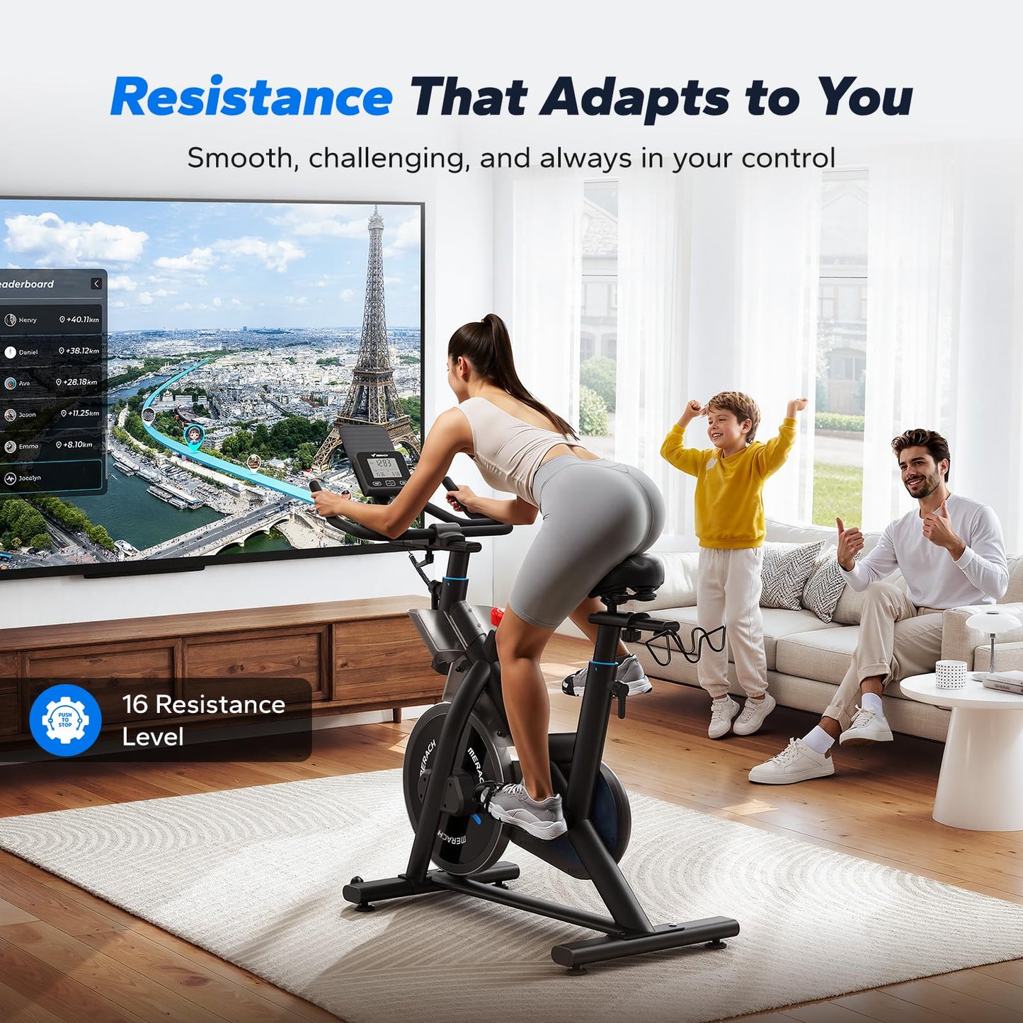 Merach Magnetic Exercise Bike for Home Gym, Low Noise Stationary Bike with Soft Seat Cushion, Indoor Workout Bike with 350 lbs Weight Capacity, Spinning Bike with Self-Developed App, Tablet Mount