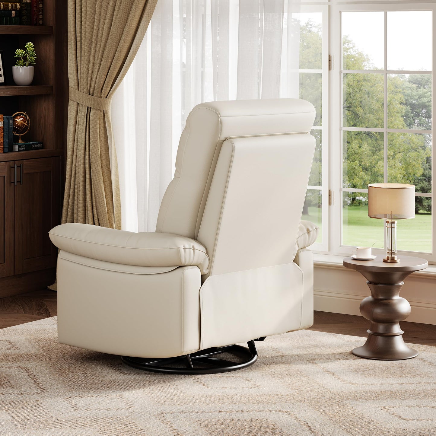 GAOMON Swivel Rocking Recliner Chair, Manual Leather Recliner Glider with Lumbar Support & Padded Armrest, Comfortable Rocker Nursery Single Sofa for Living Room and Bedroom (Off White)