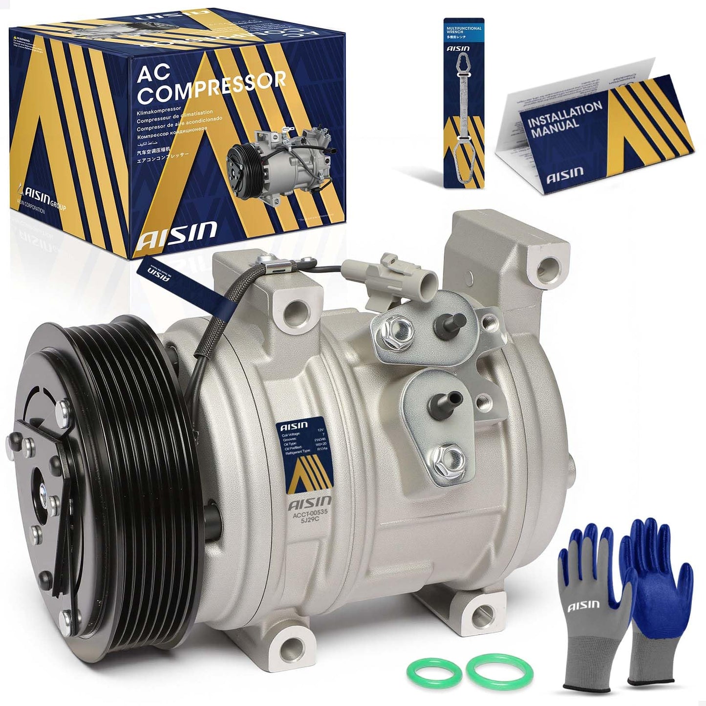 AISIN AFTERMARKET ACCT-00535 Air Conditioner AC Compressor - Compatible with Scion tC 2007-2010 2.4L - with 7-Pulley Groove, with Clutch