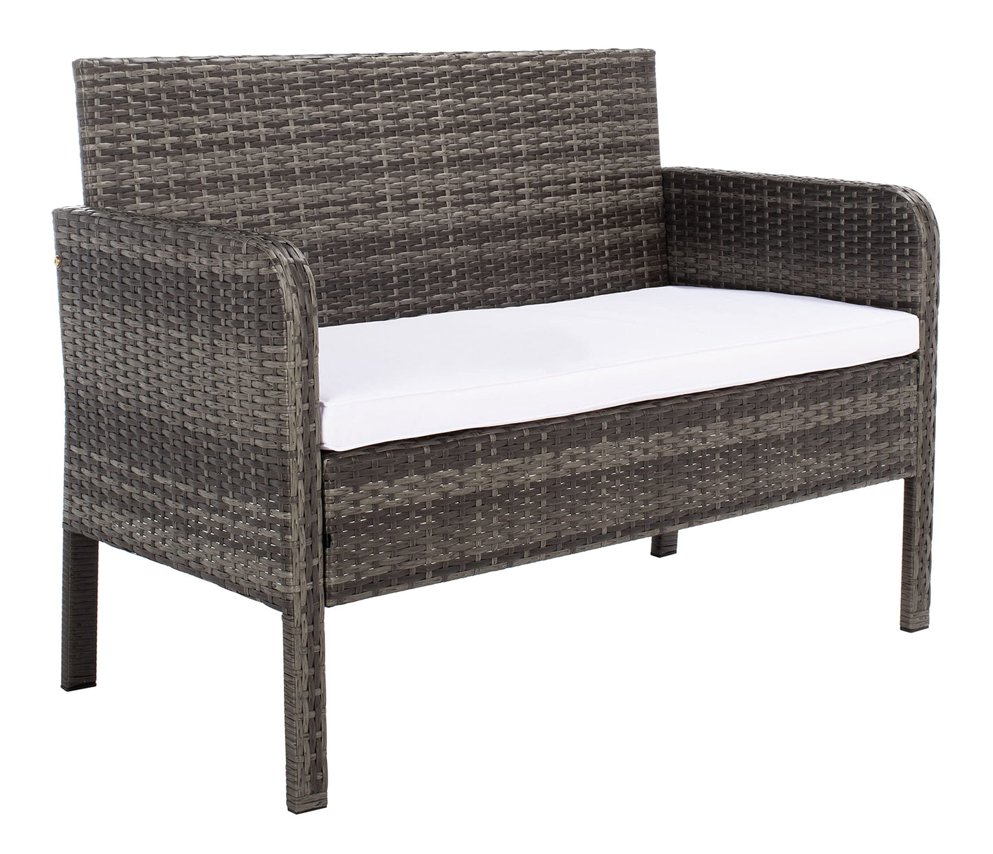 SAFAVIEH Outdoor Collection Aboka Grey Brown/White Cushion 4-Piece Conversation Patio Set PAT7505C