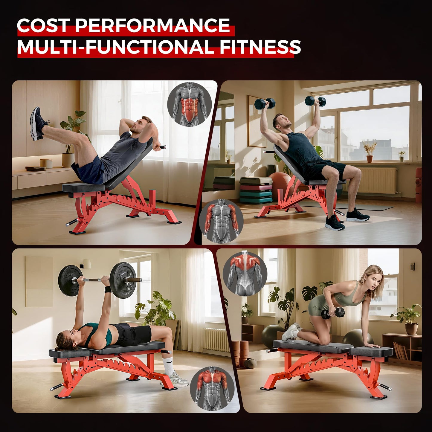 STACOO Weight Bench, Adjustable Workout Bench for Home Gym Full Body Workout, 1300LBS Weight Capacity Bench Press, Flat/Incline Bench with 33" Extra-Long Backrest & Wheels