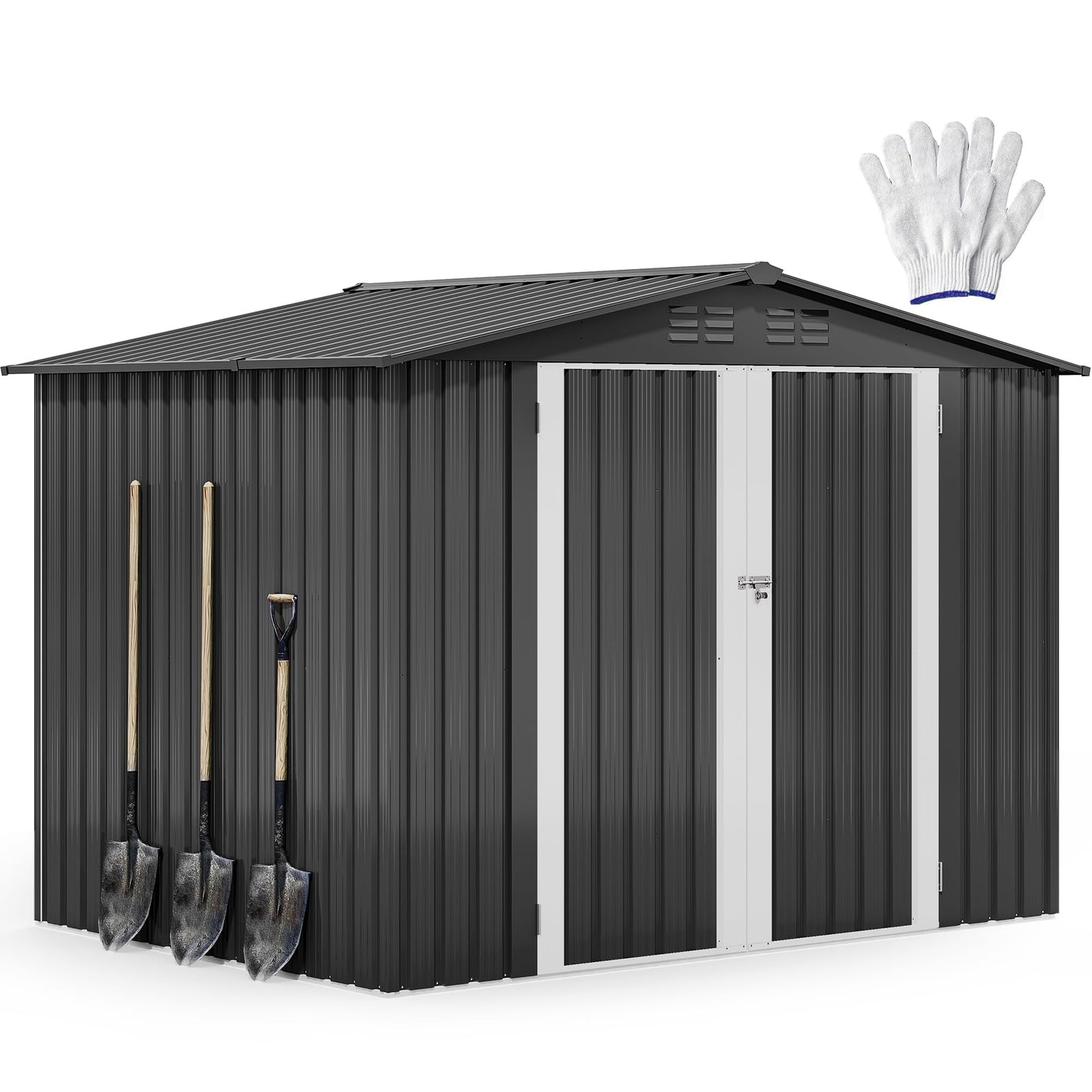 DWVO 7x5ft Metal Outdoor Storage Shed, Waterproof Tool Shed Heavy-Duty Storage Unit with Lockable Door and Vents, Ideal for Bicycles, Tools, Lawnmowers, Backyards, Patios, Lawns - Dark Gray
