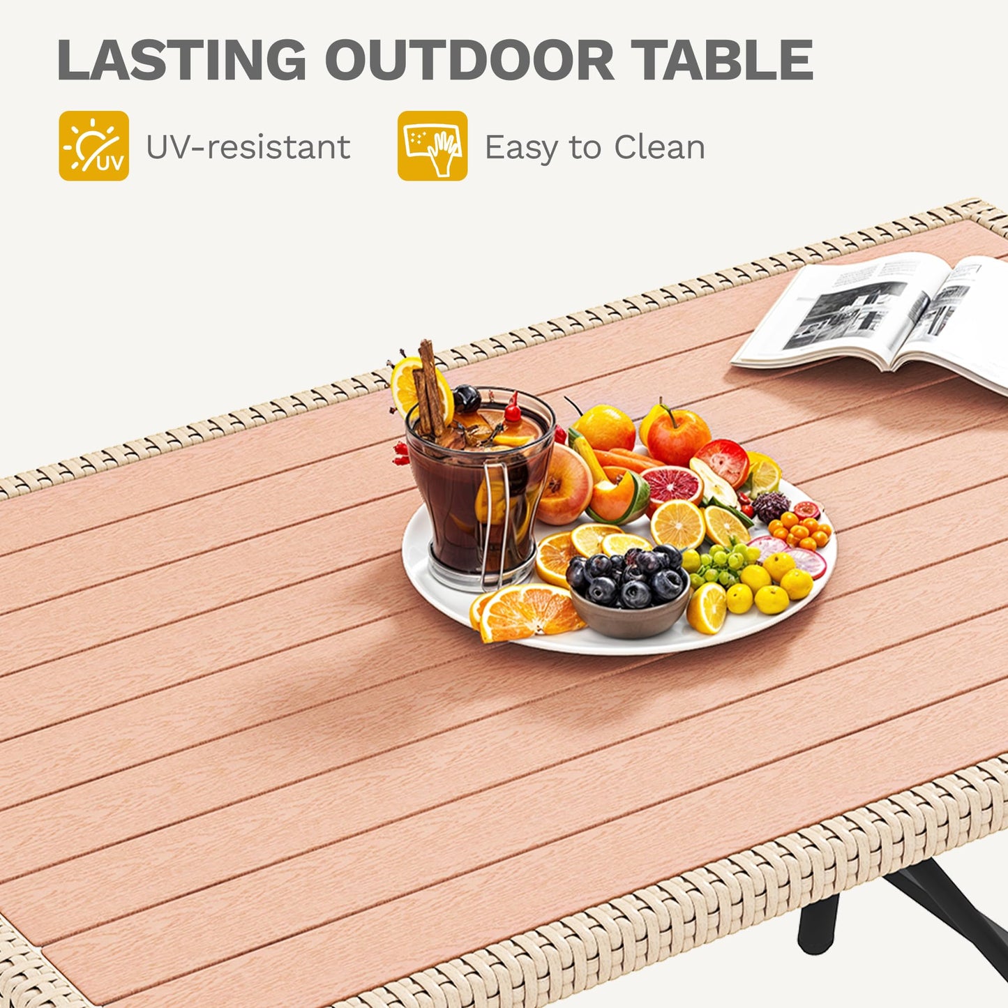 DWVO 9-Piece Patio Furniture Set Couch L Shape Outdoor Couch with Soft Cushions, Ottomans & Dining Table All-Weather Rattan Patio Conversation Set Outdoor Patio Sectional for Backyard Garden