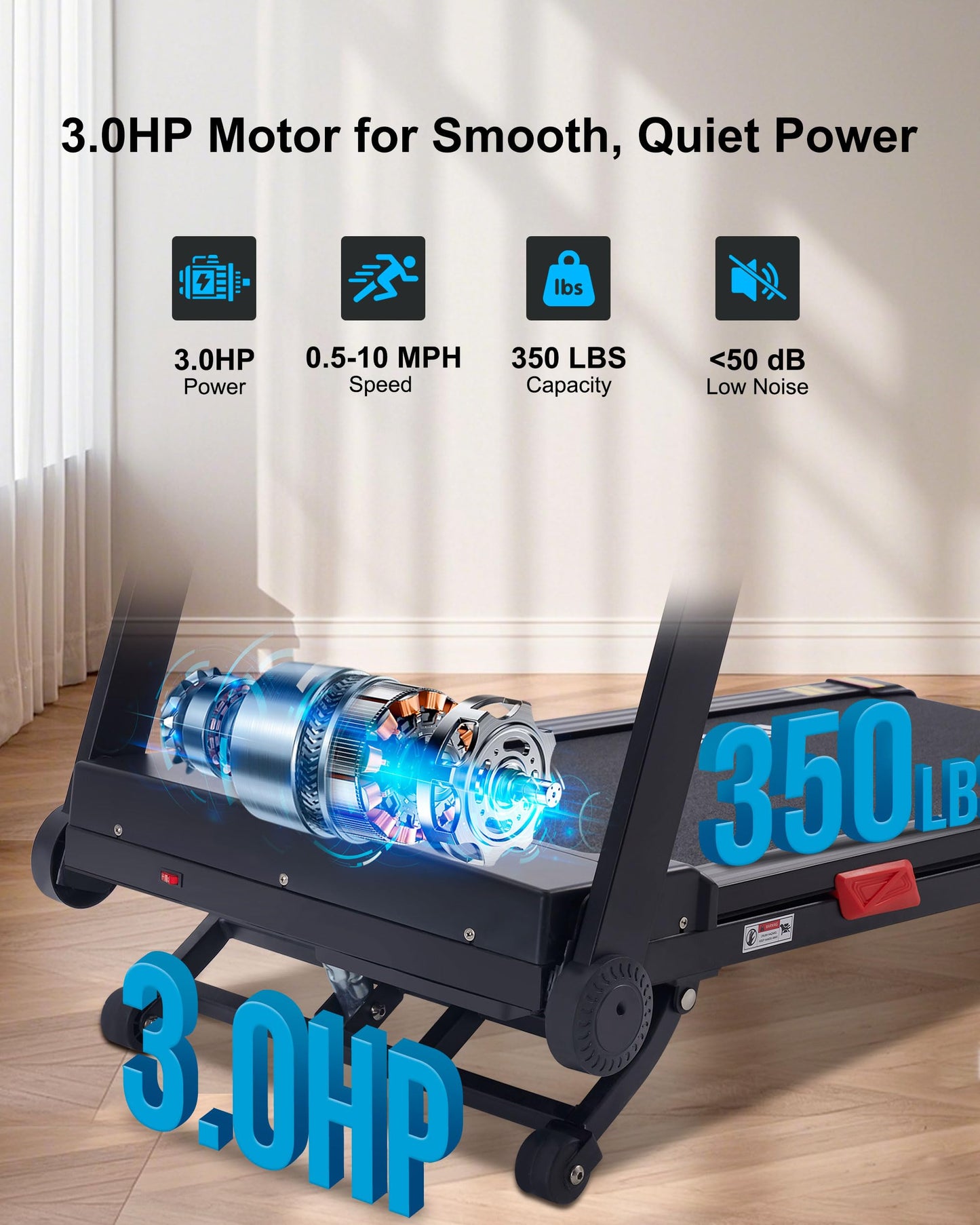 ATEEDGE Treadmill with Auto Incline, 20% Incline, 3.0HP, 10 MPH Running Machine, 18.5" Wide Belt, 350 lbs Capacity, Treadmill for Home with Bluetooth App