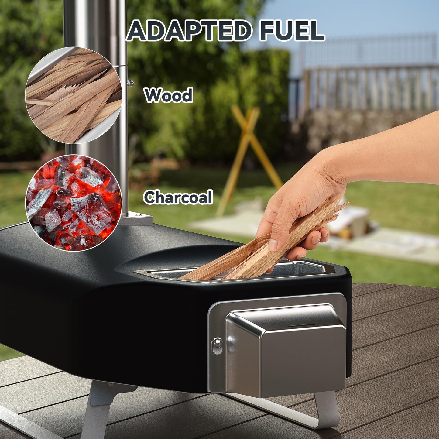 Q Pizza Portable Wood Fire Pizza Oven with Folding Legs, Outdoor Pizza Stove with Chimney for Outdoor Kitchen, Camping, RV, Tailgating, Beach, Backyard Pizza Maker, PS107