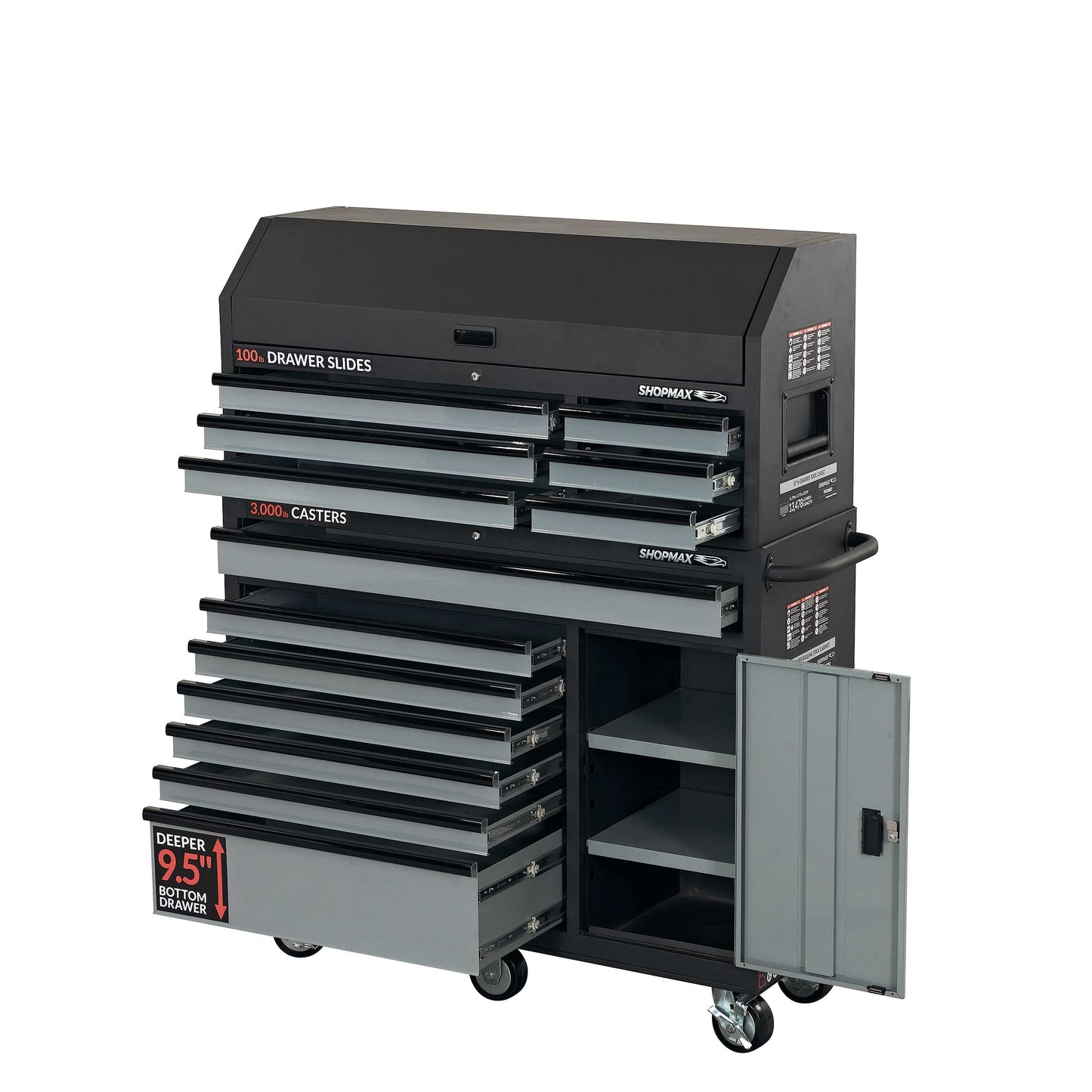 52 in. 13-Drawer + 1 Door Tool Chest and Rolling Cabinet Combo
