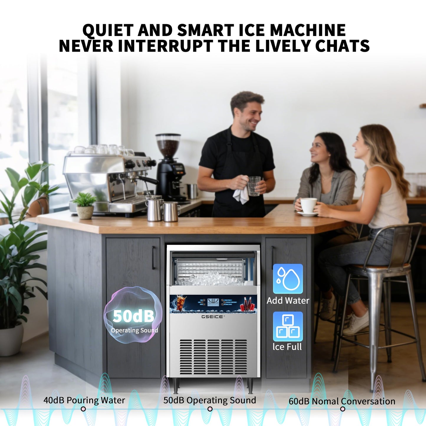 Commercial Ice Maker Machine, 300 lbs/24h with 70 lbs Storage, 126 Ice Cubes in 15 Mins, ETL FCC, Under Counter Ice Maker with LED Display, 24H Timer, Smart Reminder, for Cafe Bar Restaurant
