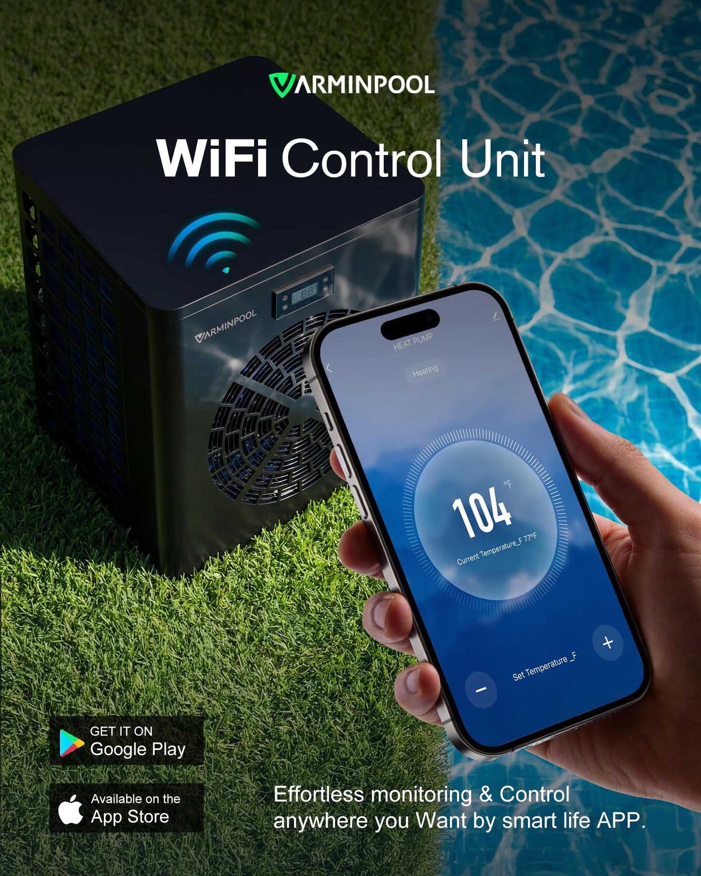 VARMINPOOL 16000 BTU Heat Pump for Above Ground Pool up to 5500 Gallons, Pool Heater with Smart Inverter and WiFi Control Via App, 110V Swimming Pool Electric Heater, Titanium Heat Exchanger, V5