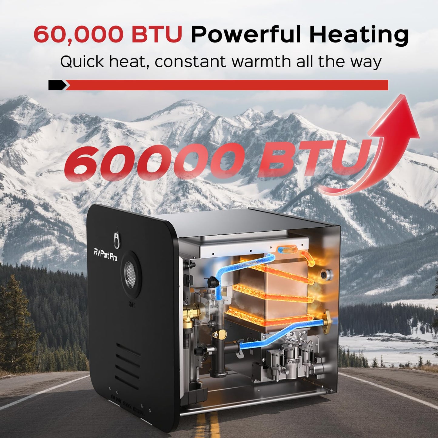 RVPart Pro RV Tankless Water Heater, Propane-Powered, with 15"×15"Black Door and Remote Control, 12V DC, Compatible with All RVs