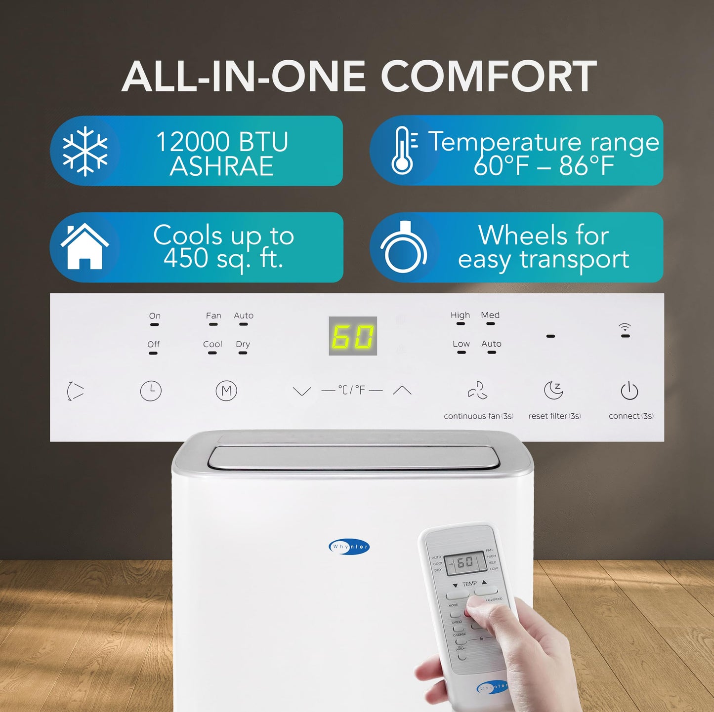 Whynter Portable Air Conditioner 12,000 BTU with Dehumidifier, Cooling Fan & Smart Wi-Fi for 450 Sq Ft Rooms, Includes AC Unit Window Kit, ARC-0850XP (8,000 BTU SACC), White
