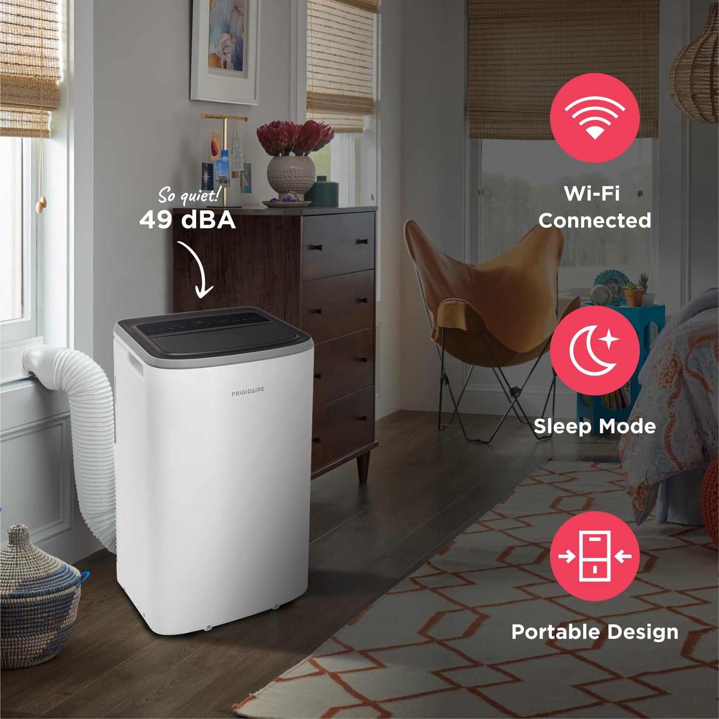 Frigidaire 3-in-1 Smart Portable Room Air Conditioner with Wi-Fi 12,000 BTU (Ashrae) / 8,000 BTU (DOE), Cools Up to 550 Sq. Ft., Quiet Operation, White