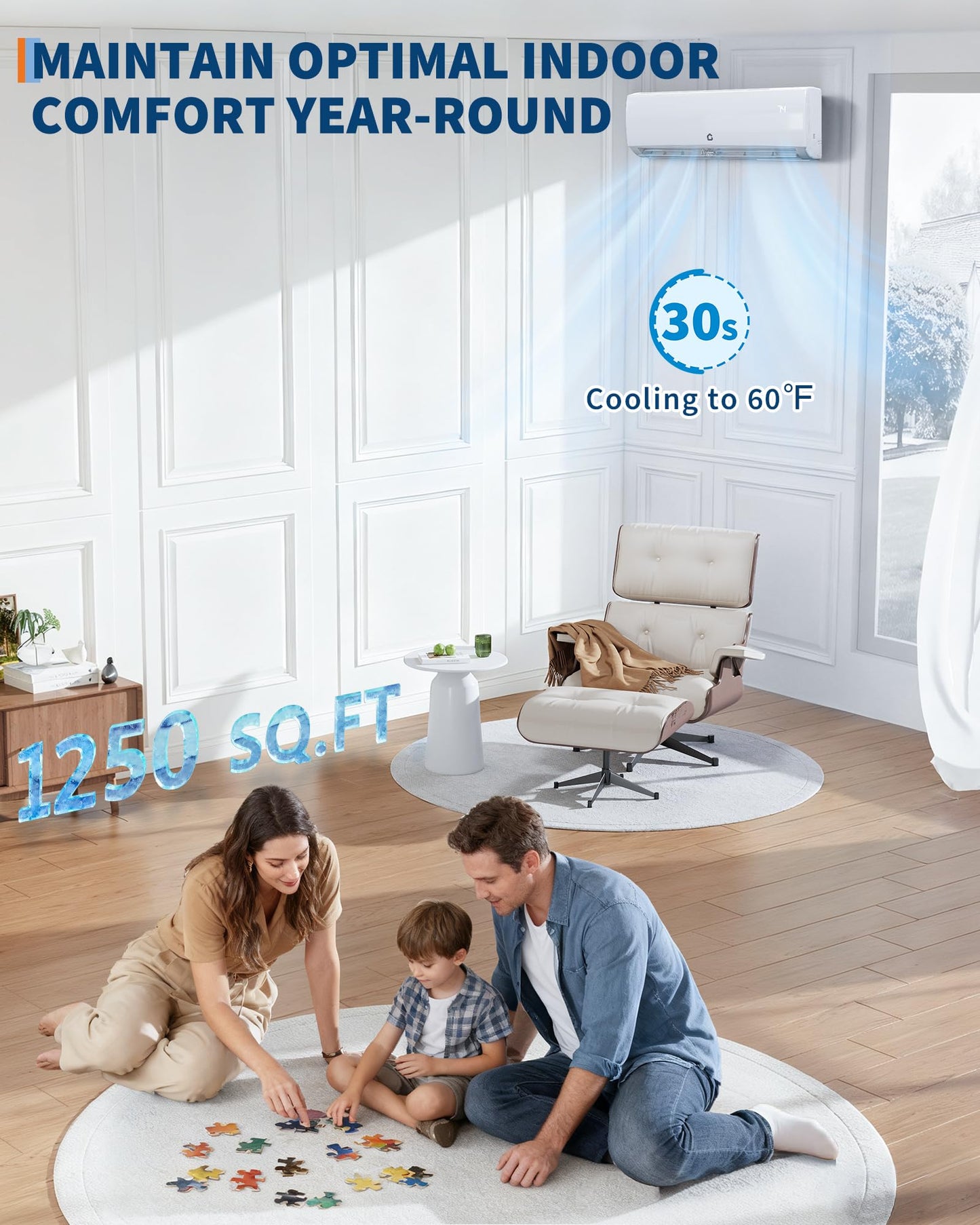 Takywep 11500 BTU Mini Split AC/Heating System, 17 SEER2 Inverter 6-in-1 Split System Air Conditioners, Ductless Heat Pump Wall Mount AC Unit Cool Up to 750 Sq. Ft, Installation Kits, 115V