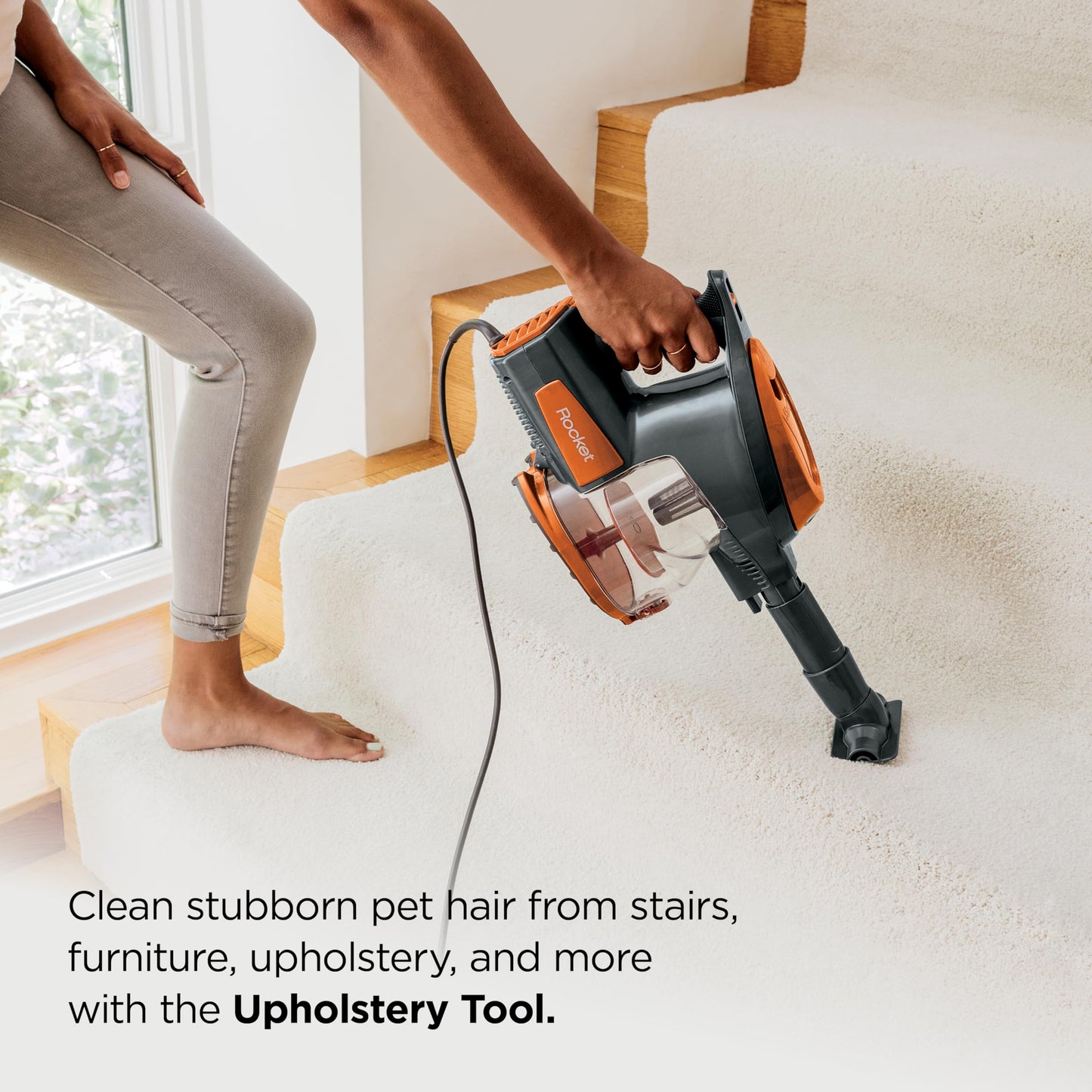 Shark Rocket Ultra-Light | Corded Stick Vacuum Cleaner for Carpet, Rugs & Hard Floors | Lightweight Hand Vacuum for Pet Hair & Upholstery | Swivel Steering | 2 Attachments | Gray/Orange | HV301