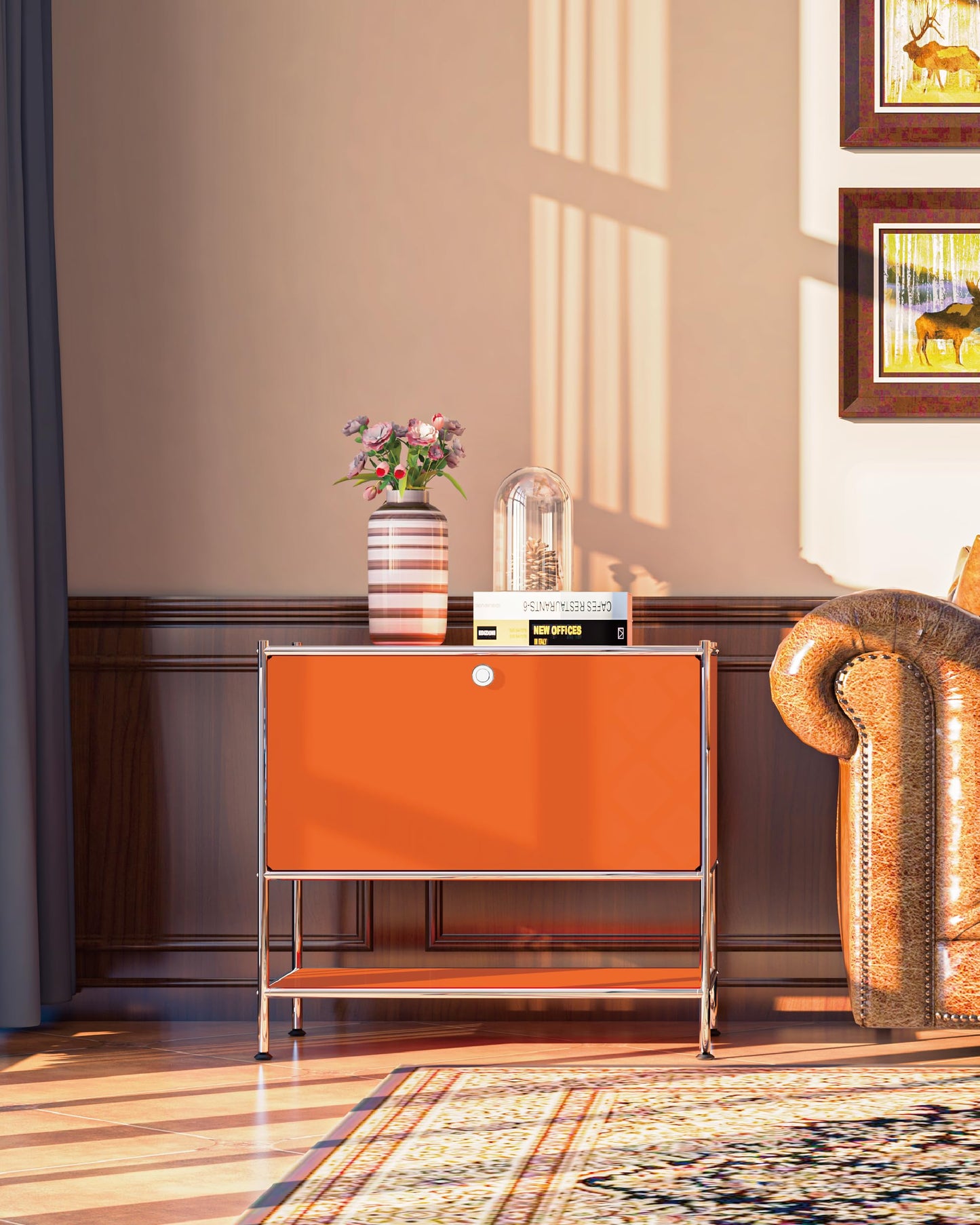 Simplink Metal Sidetable with Flap Door, 27.5" Height - DIY Modern Furnishing for Home, Office, Foyer, Bedroom - Night Stand, Book Shelf, Bookshelf, Cube Storage Organizer, Bedside Table (Orange)