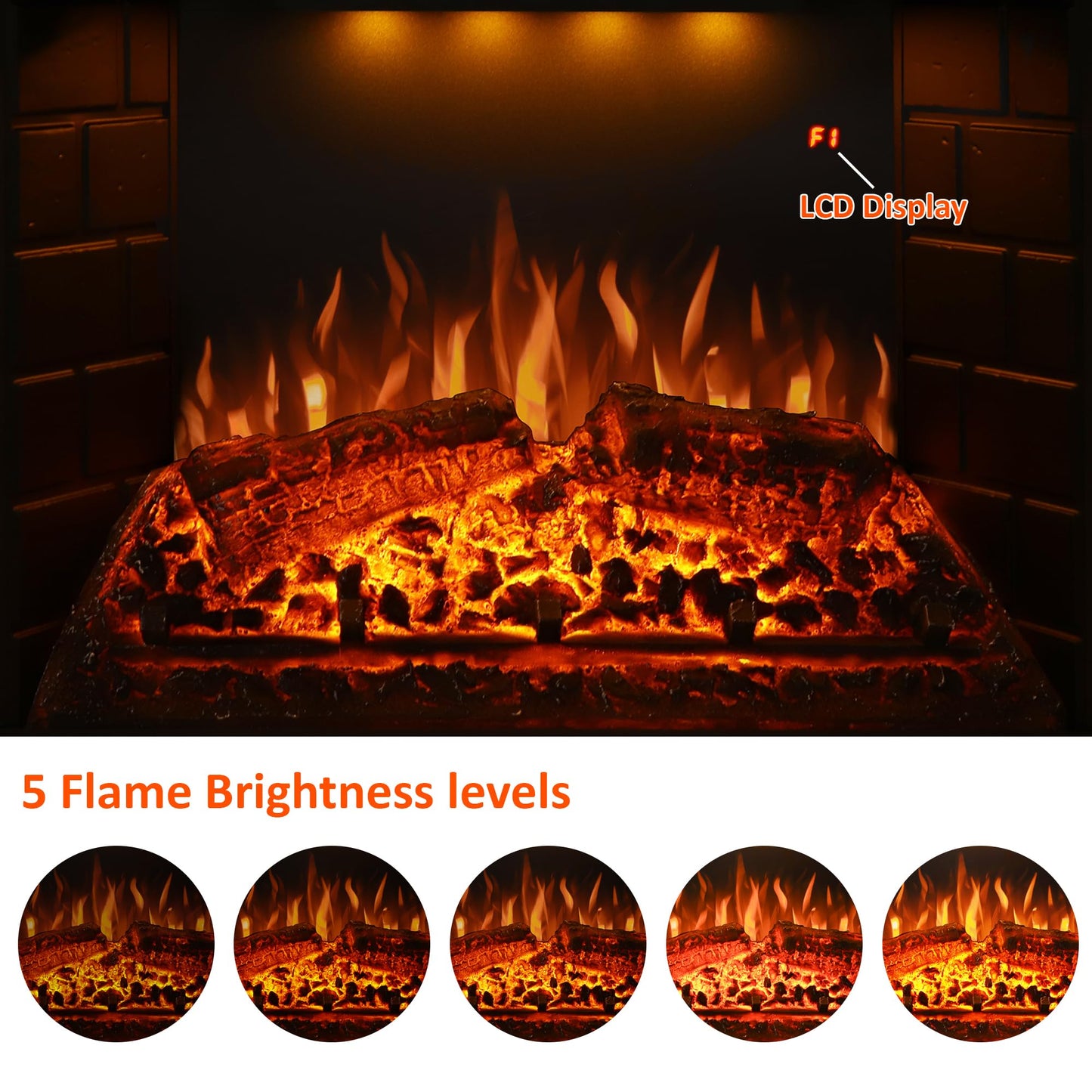 Valuxhome Electric Fireplace Heater Insert with Overheating Protection, Fire Crackling Sound, Remote Control, 750/1500W, Black, 43" L * 27" H
