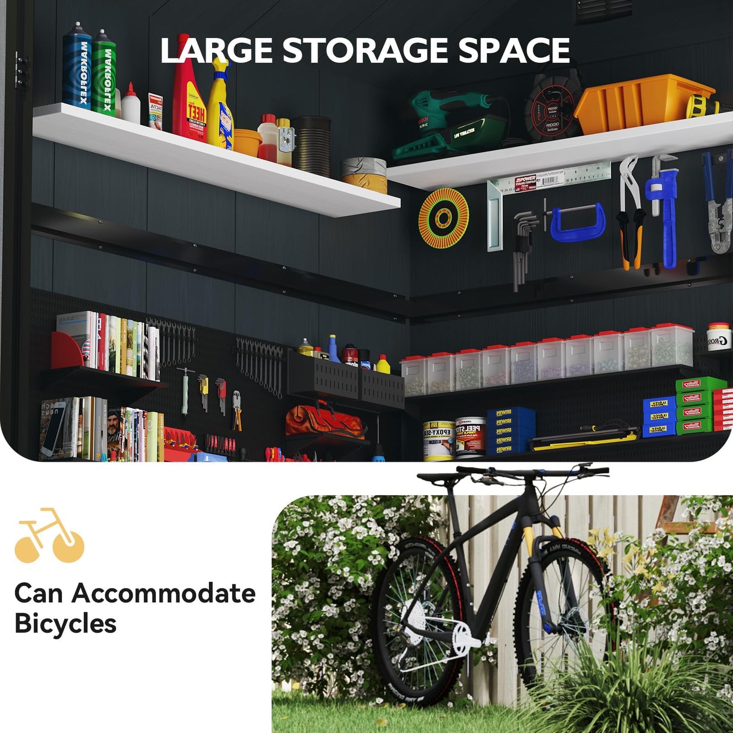 Aoxun 4×6 FT All-Weather Resin Storage Shed, Outdoor Plastic Tool Shed with Reinforced Floor, Lockable Door, Window & Vent for Garden Patio Backyard, Stores Bike, Garbage Can & Yard Gear, Dark Gray
