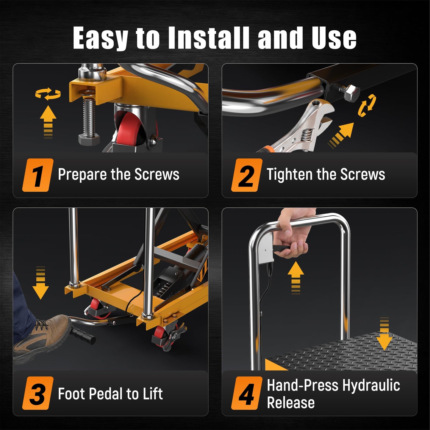 Tera Hydraulic Lift Table Cart: 550lbs Single Scissor 8.3"-28.5" Lift Range
