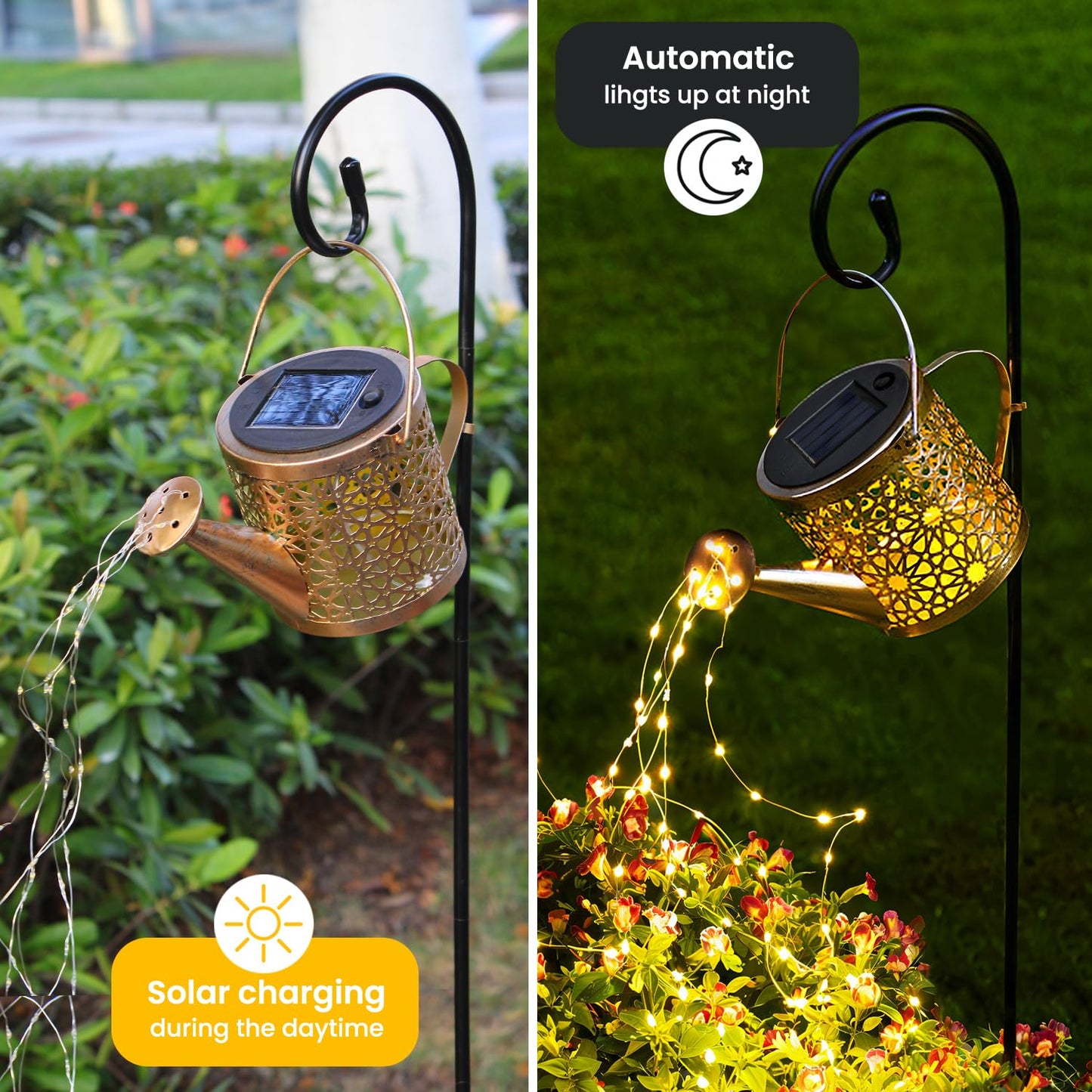 X-PREK Solar Garden Lights, Metal Watering Can Design, Waterproof, Warm White, Outdoor Patio Decor