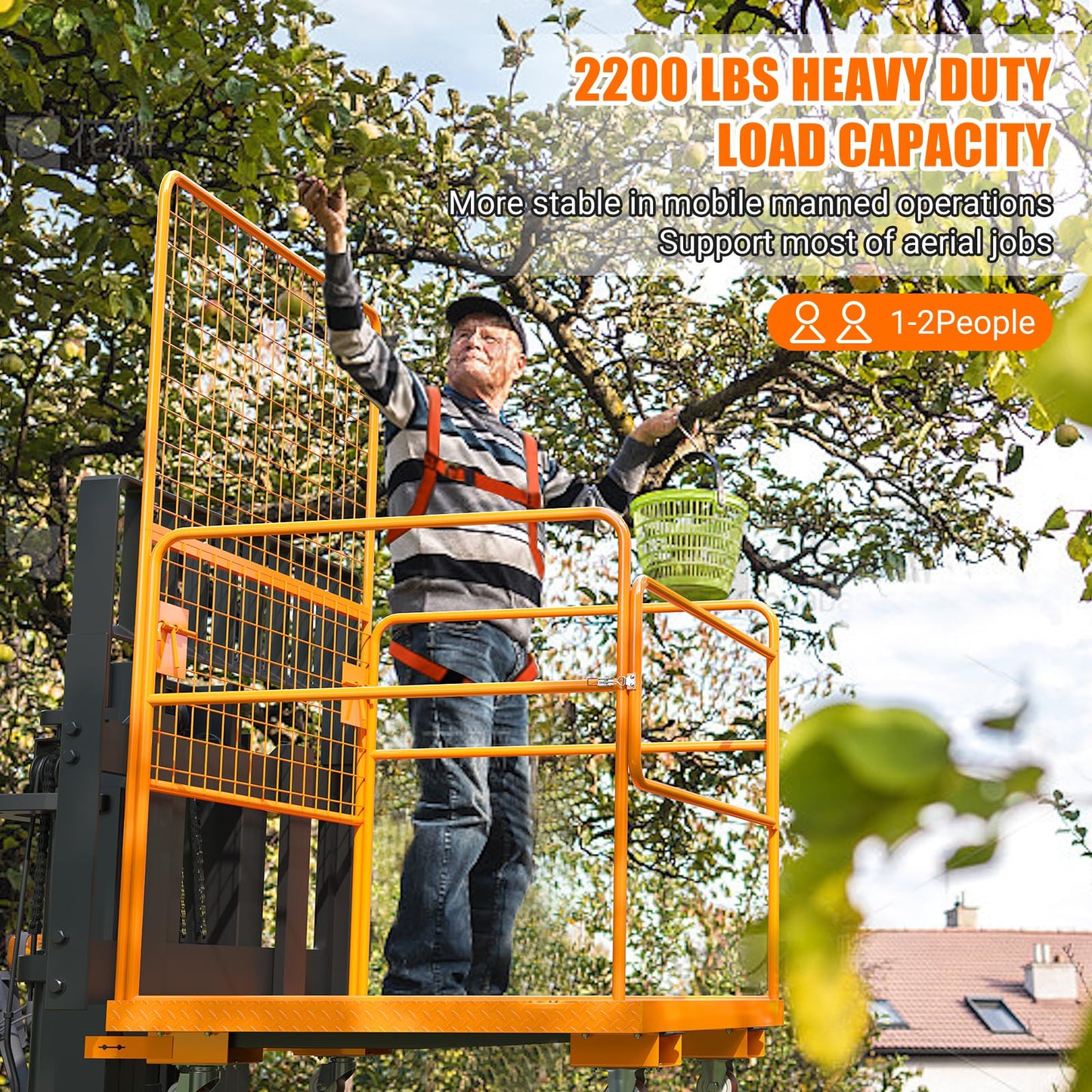 43"X45" Forklift Safety Cage, 1800Lbs Heavy-Duty Forklift Work Platform with Safety Harness,Wheels & Lock, Collapsible Lift Basket for Lifting Loader