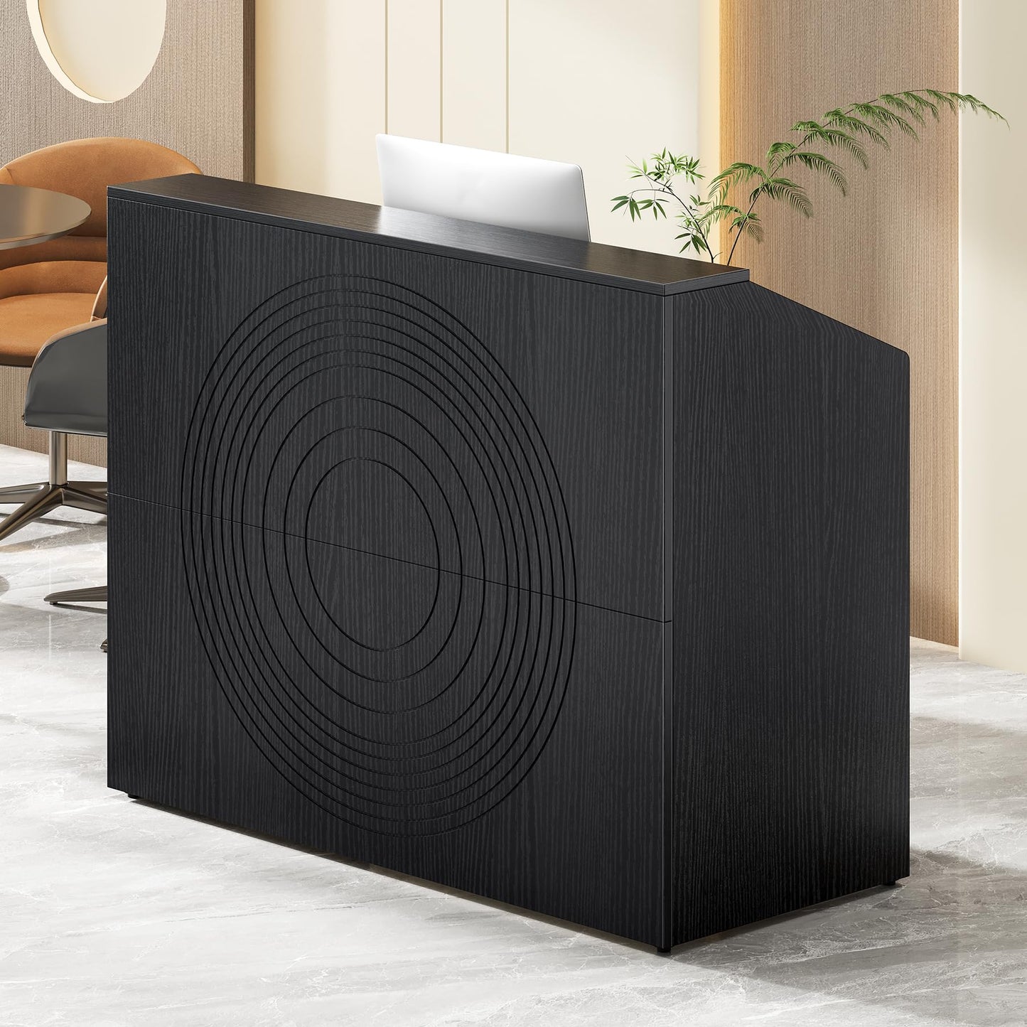 LITTLE TREE 47-Inch Reception Desk with Counter, Black Front Desk Reception Room Table, Retail Counter for Checkout, Modern Welcome Desk for Lobby, Office, Beauty Salon