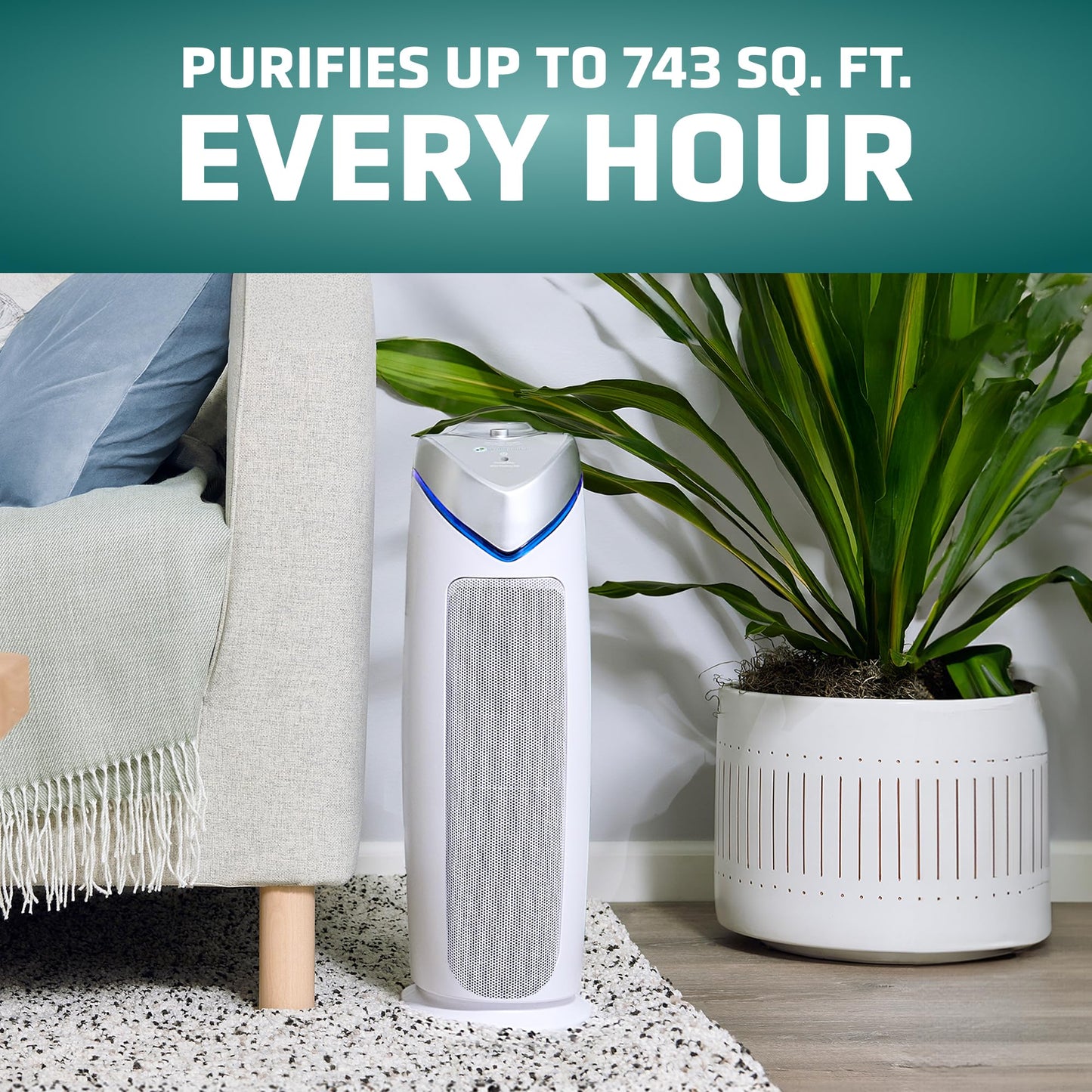 GermGuardian Air Purifier with HEPA 13 Filter, Removes 99.97% of Pollutants, Covers 743 Sq. Foot Room in 1 Hour, UV-C Light Helps Reduce Germs, 22 Inch, 2-Pack, White, AC4825W2PK