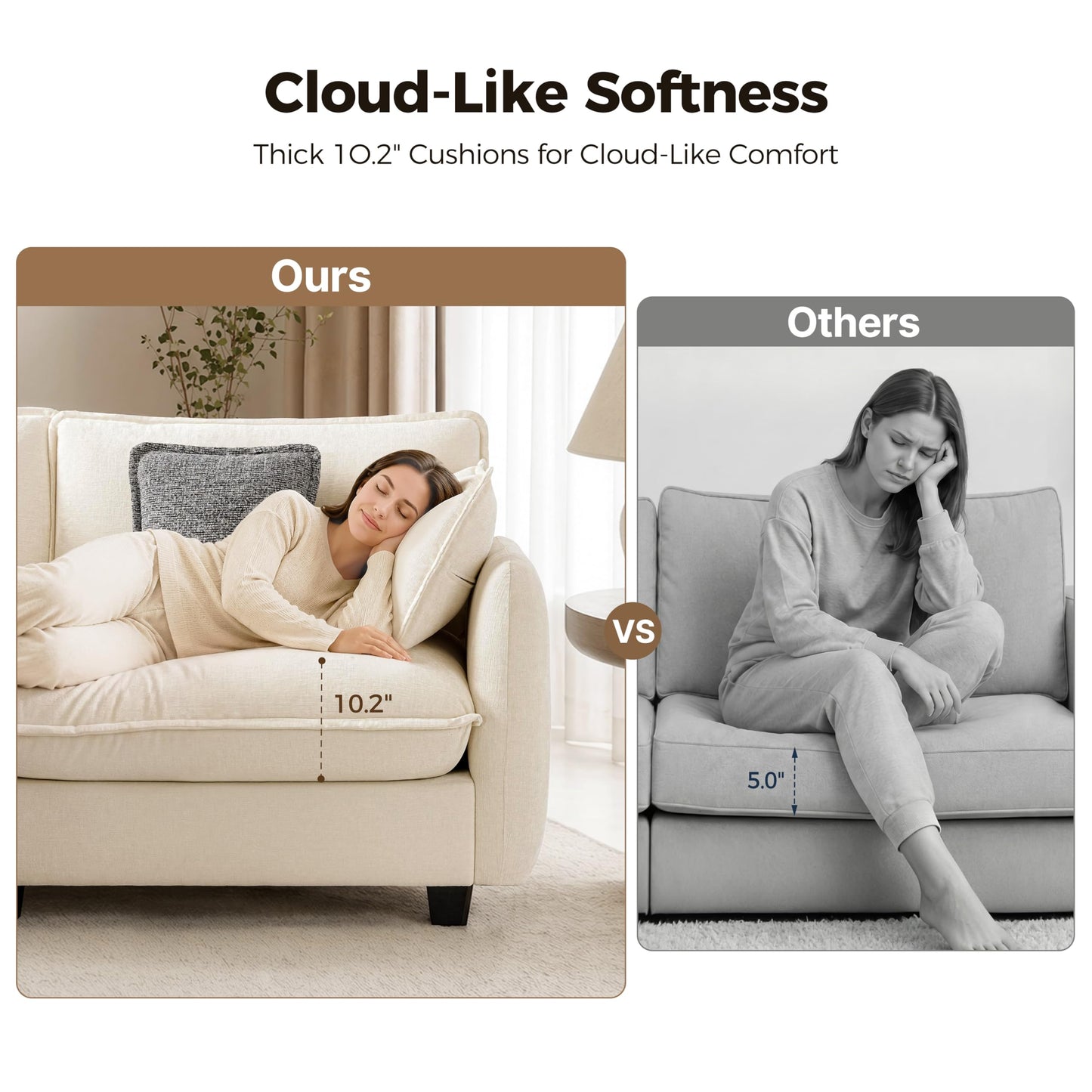 MCombo 117" Oversized Cloud Sectional Couch, Sectional Sofa with FSC Certified, L Shaped Couch with Ottoman for Living Room, Chenille S0701 (Beige)