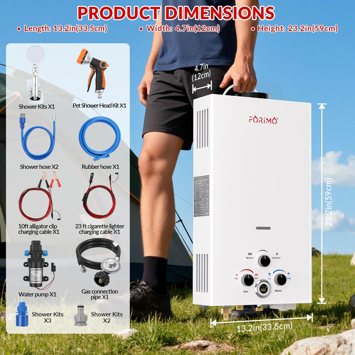 Tankless Water Heater Propane,3.18GPM 12L Outdoor Portable Water Heater,with 2 GPM Water Pump, Instant Propane Water Heaters with Digital Display Multi-Protection for Camping Trips